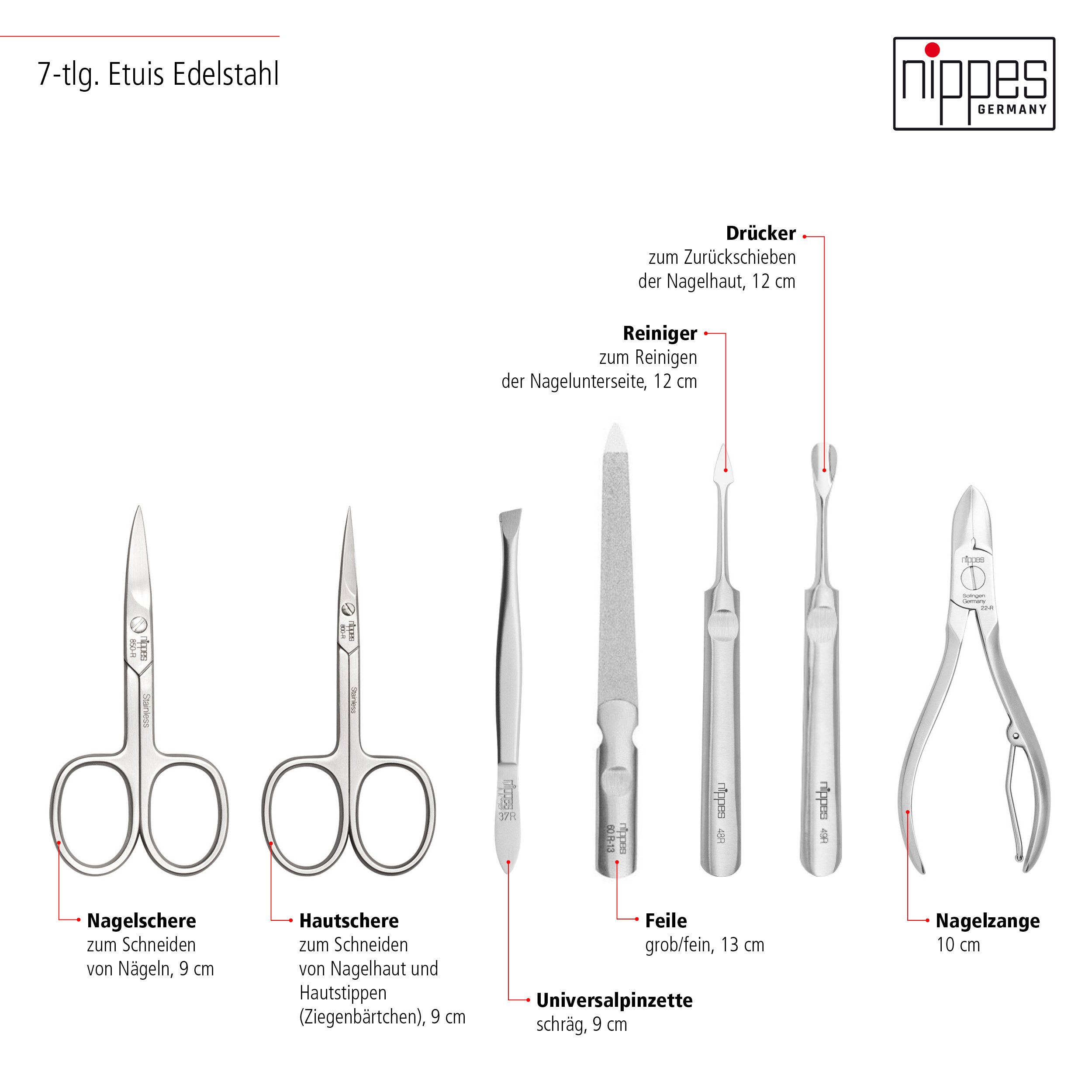 nippes Solingen Maniküre-Etui Maniküre Set "Verde" mit Etui aus veganer Lederalternative, 7-teilig, 7 tlg., Instrumente aus rostfreiem Edelstahl, Eukalyptus Leder