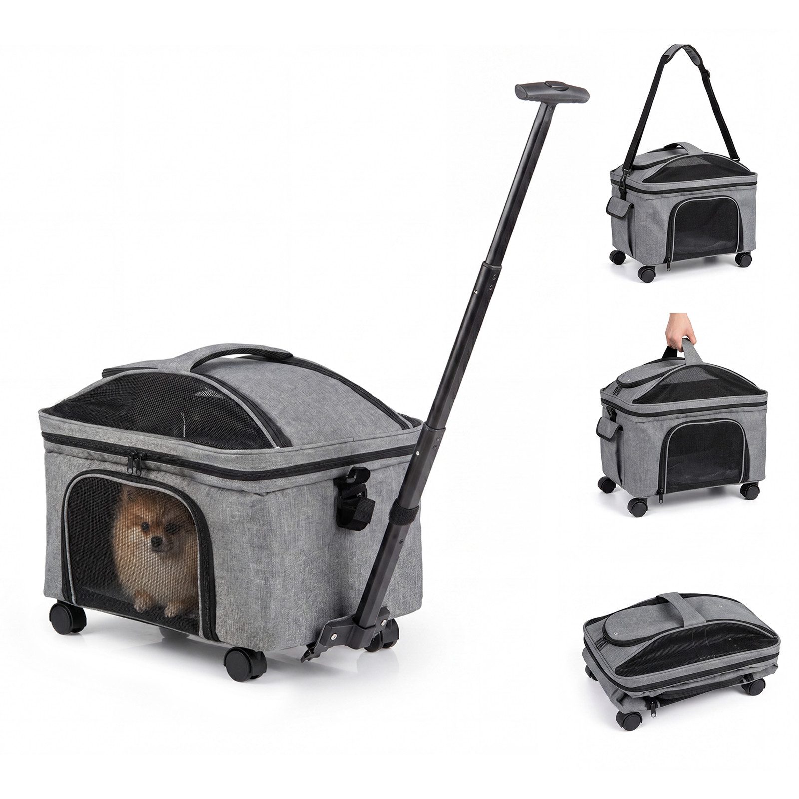 COSTWAY Tiertransporttasche bis 15 kg, Transportbox mit Rollen, faltbar, für Hunde & Katzen