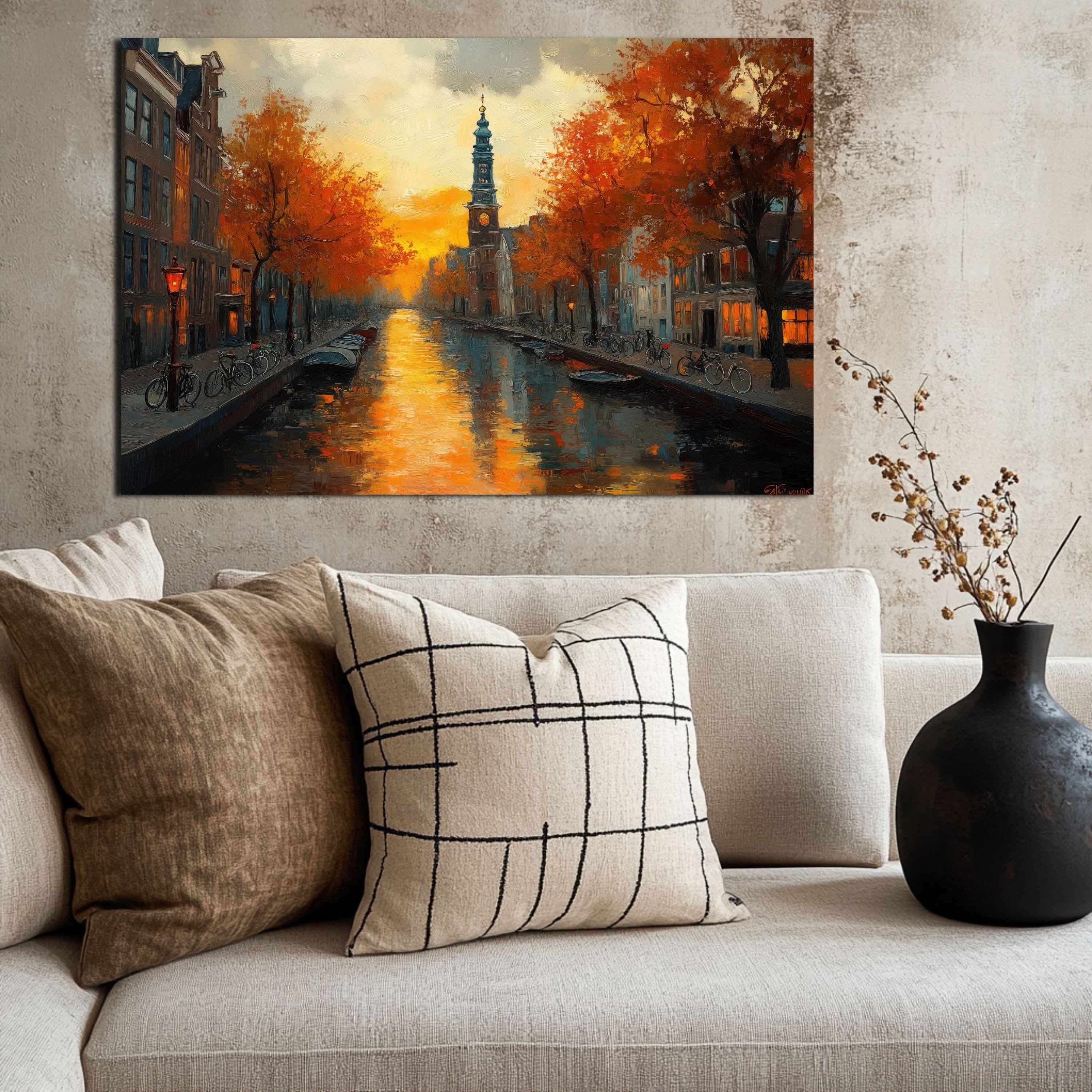 DARO Design Leinwandbild Modern Abstrakt Wandbilder XXL Wandbild Wand Deko Leinwand Bilder, (Amsterdam - Bild groß Wohnzimmer Schlafzimmer Küche Esszimmer Einteilig Querformat Fotodruck Leinwände Wanddeko Abstrakte Kunst Boho), 30x20cm