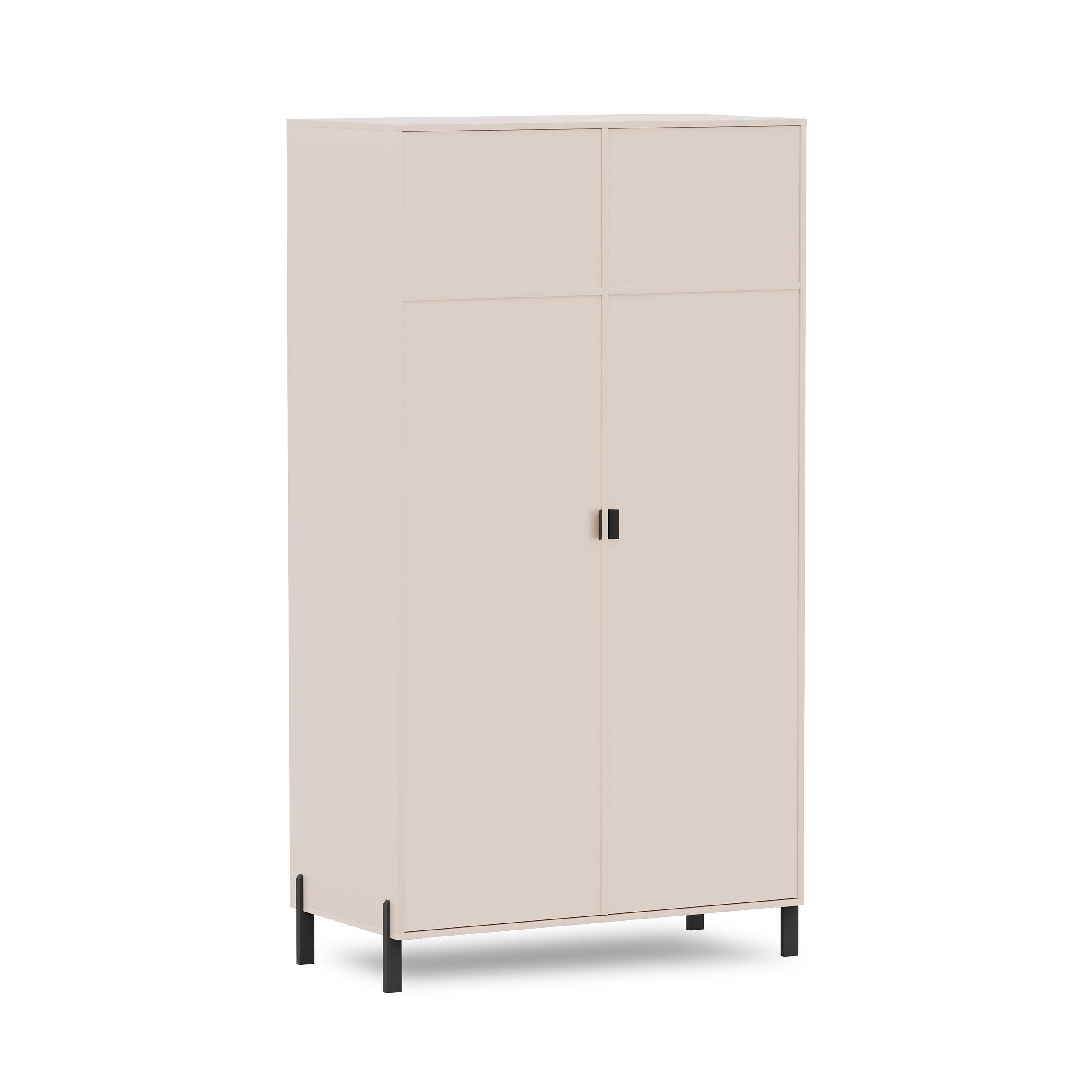 Beautysofa Drehtürenschrank CORTINA mit 2 Türen, 2 Kleiderstangen und 2 Ablagefächern (mit Metallgriffen und Füßen, Farbe Sandbeige) Breite: 109 cm