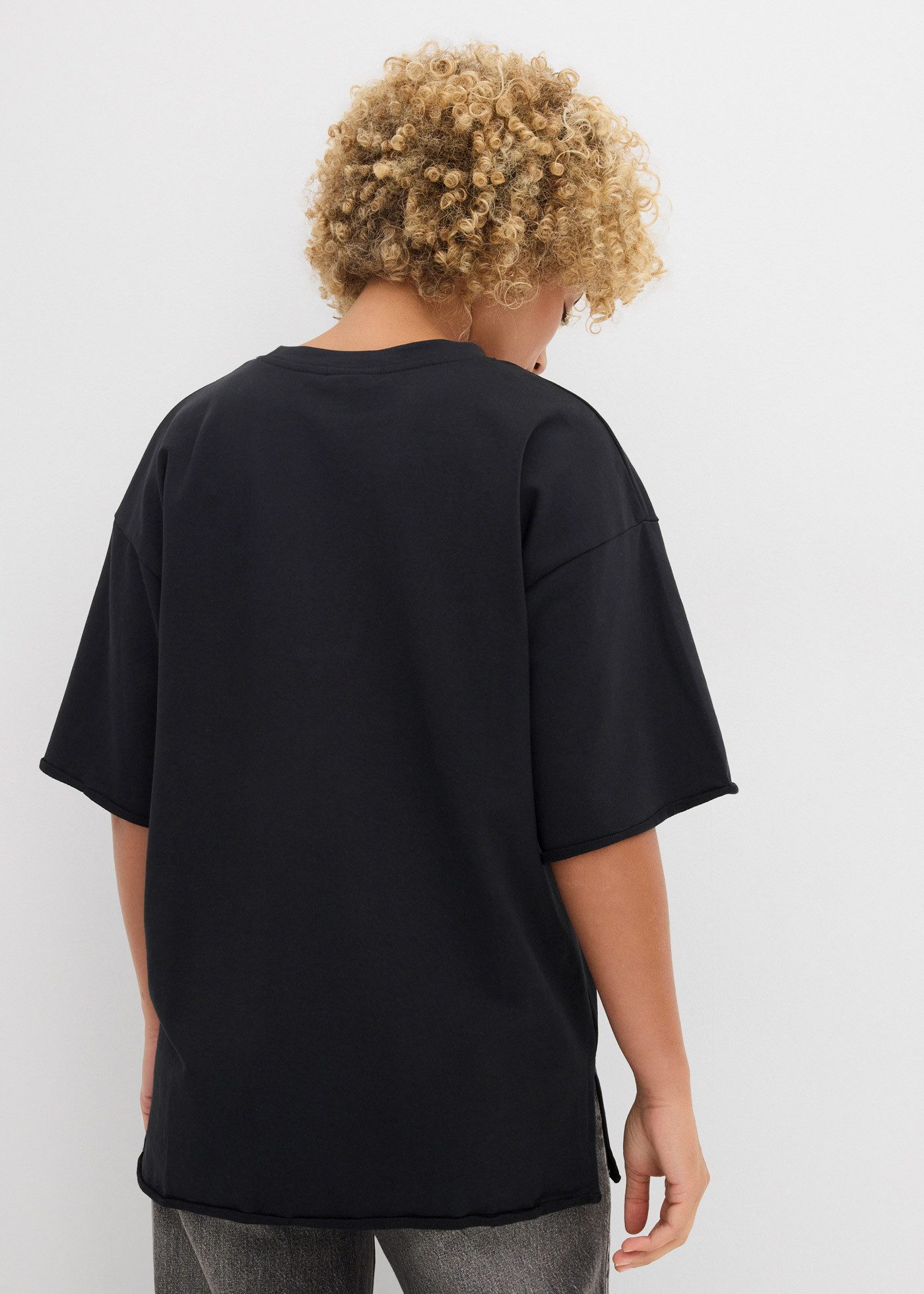 bonprix Longsweatshirt lässige Passform, Halbarm-Design, aus reiner Baumwolle