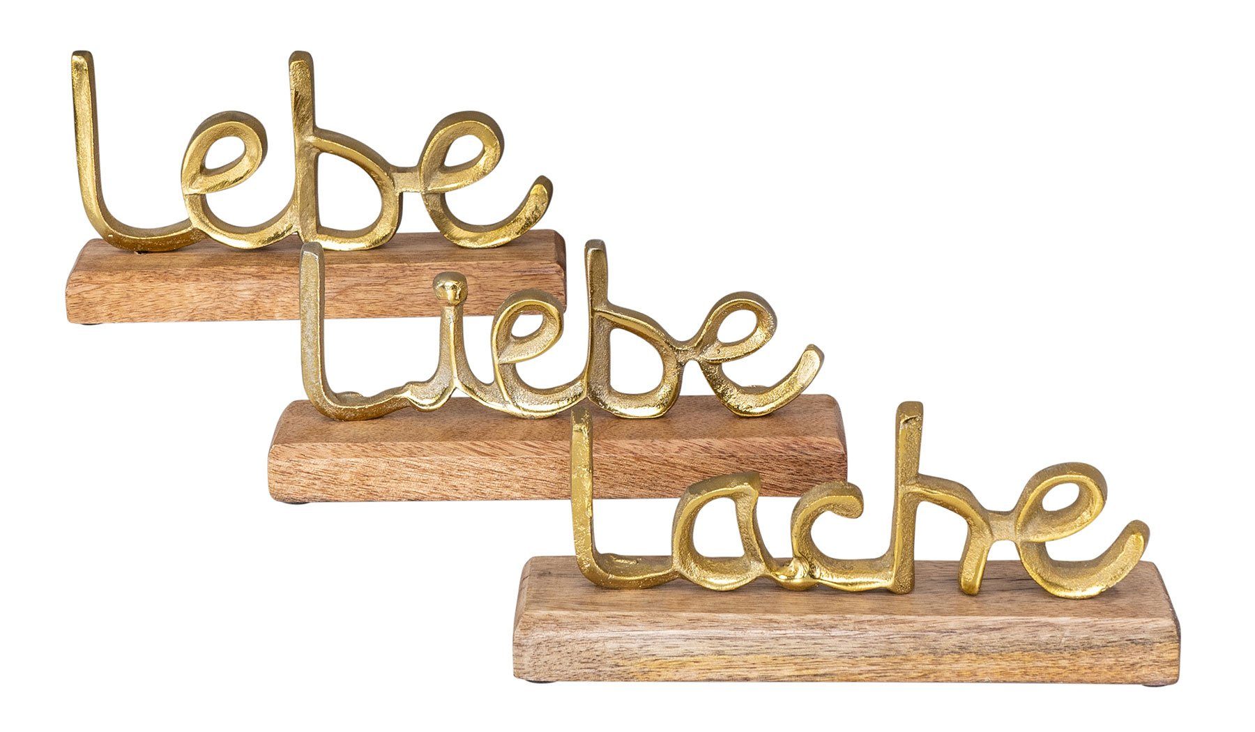 Levandeo® Deko-Schriftzug, 3er Set Schriftzug Lebe Lache Liebe L22cm Metall Gold Mango Holz