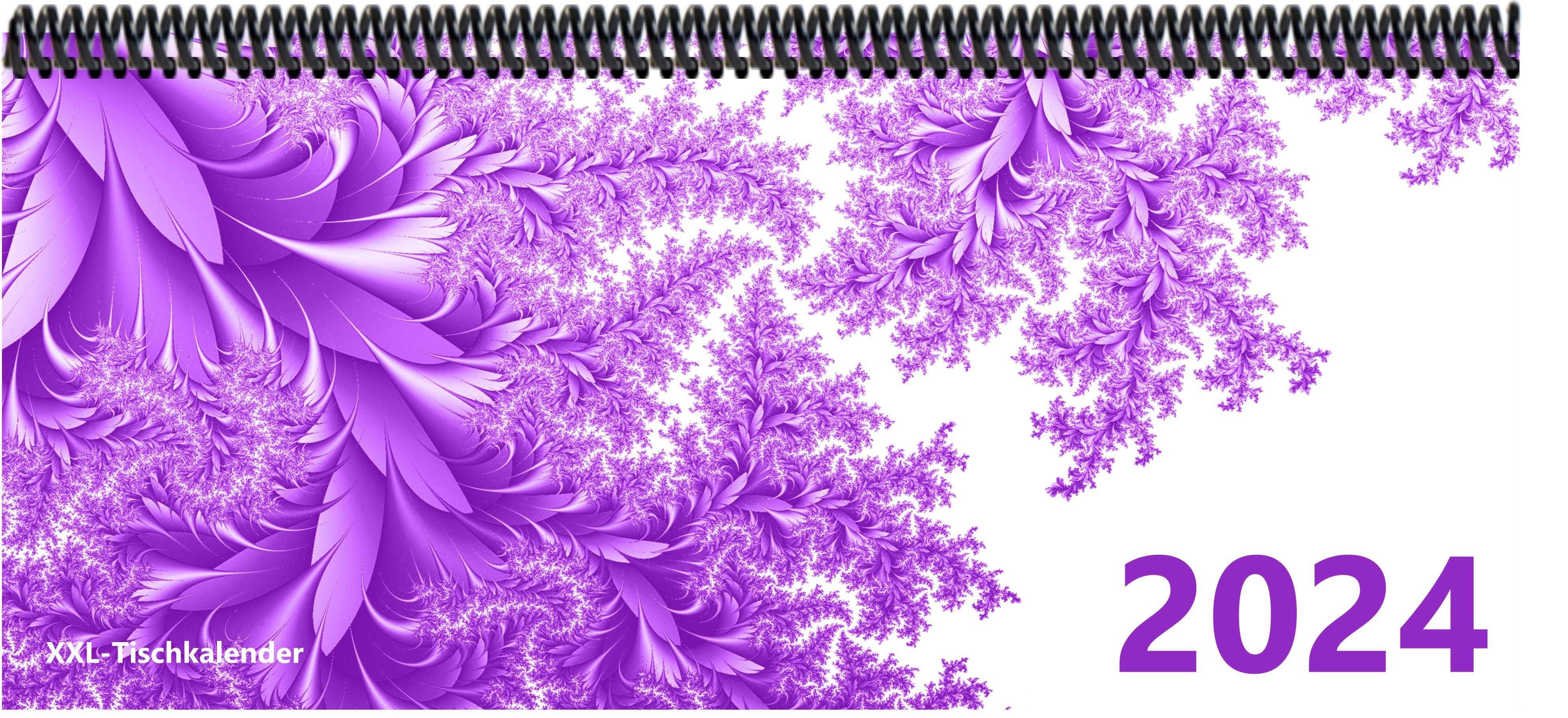 E&Z Verlag Gmbh Schreibtischkalender Bunt - Kalender XXL 2024 mit dem Muster Blätter lila