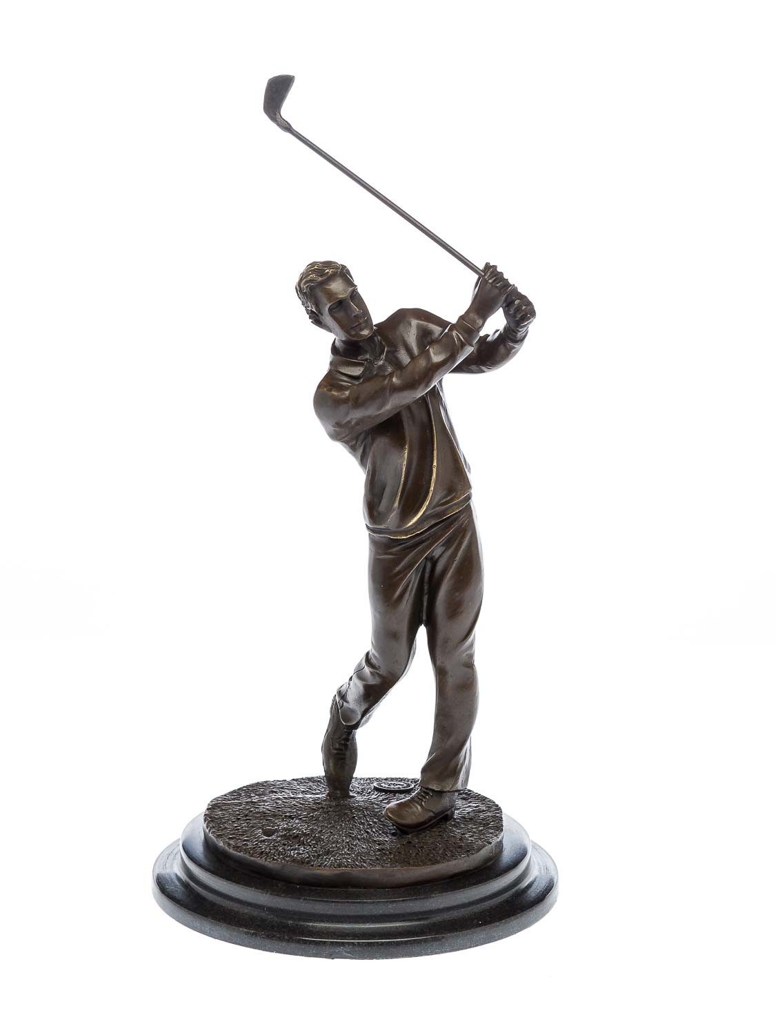 Aubaho Dekoobjekt Bronzeskulptur Golf Golfspieler Bronze Golfer beim Abschlag Pokal scul