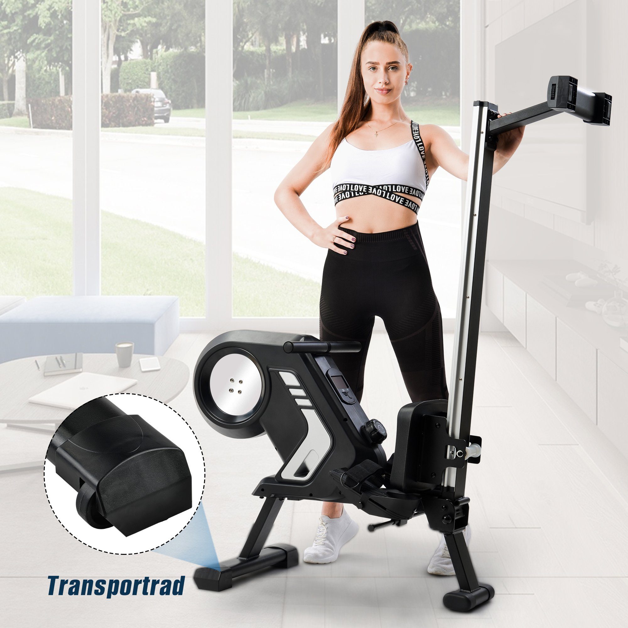 Transporträder Widerstand, für Faltbares und Rudergerät Anti-Rutsch-Pedal grau LCD-Display, Gym EXTSUD Home magnetischem Rudergerät mit