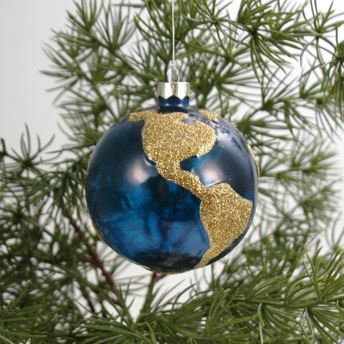 INGE-GLAS® Christbaumschmuck INGE-GLAS® goldfarben-blau (1-tlg) Weihnachts-Hänger Erdkugel