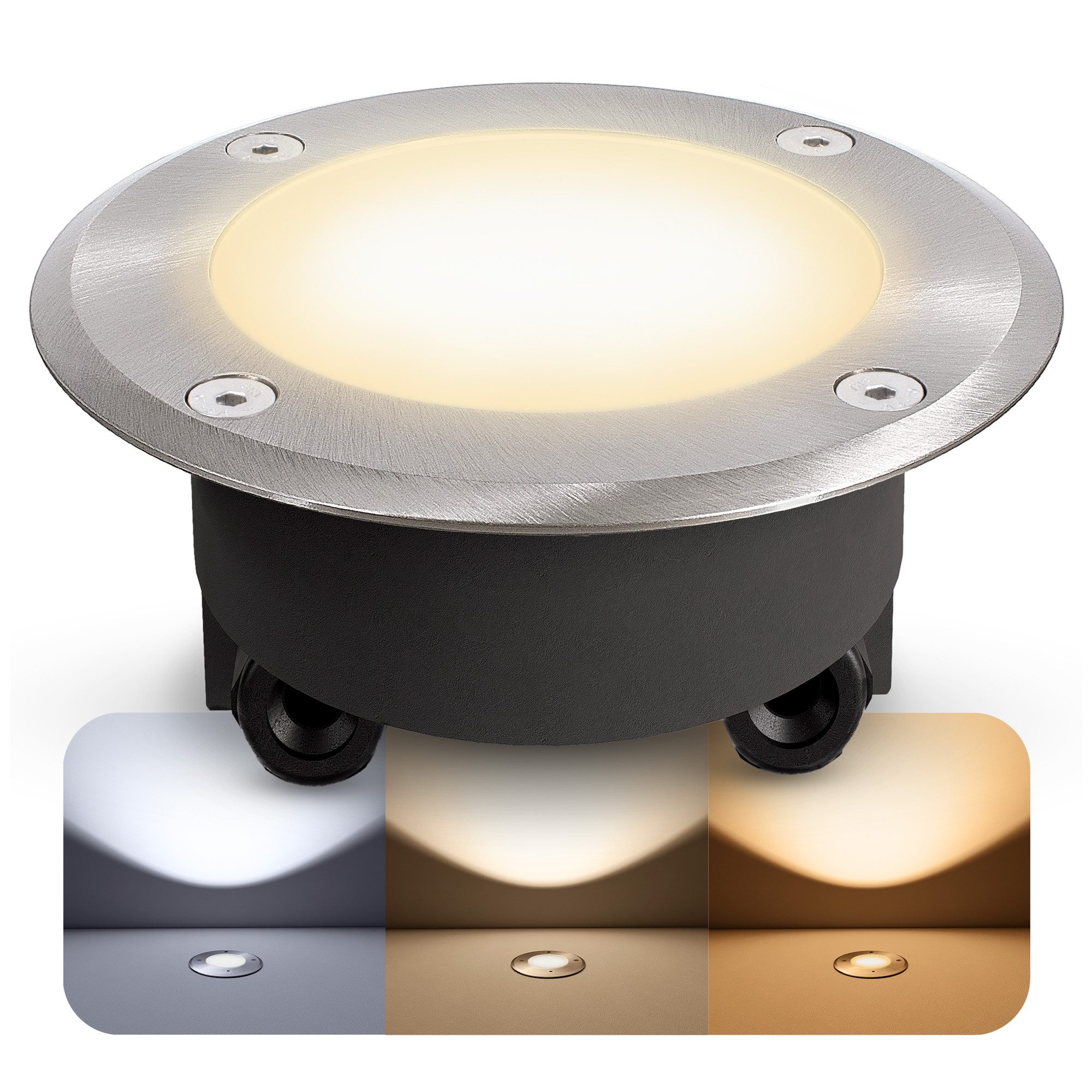 SSC-LUXon LED Gartenstrahler Bodenstrahler VISKOS LED 3W mit 3 Lichtfarben 3CCT klar & milchig Glas, Tageslichtweiß, Warmweiß, Neutralweiß