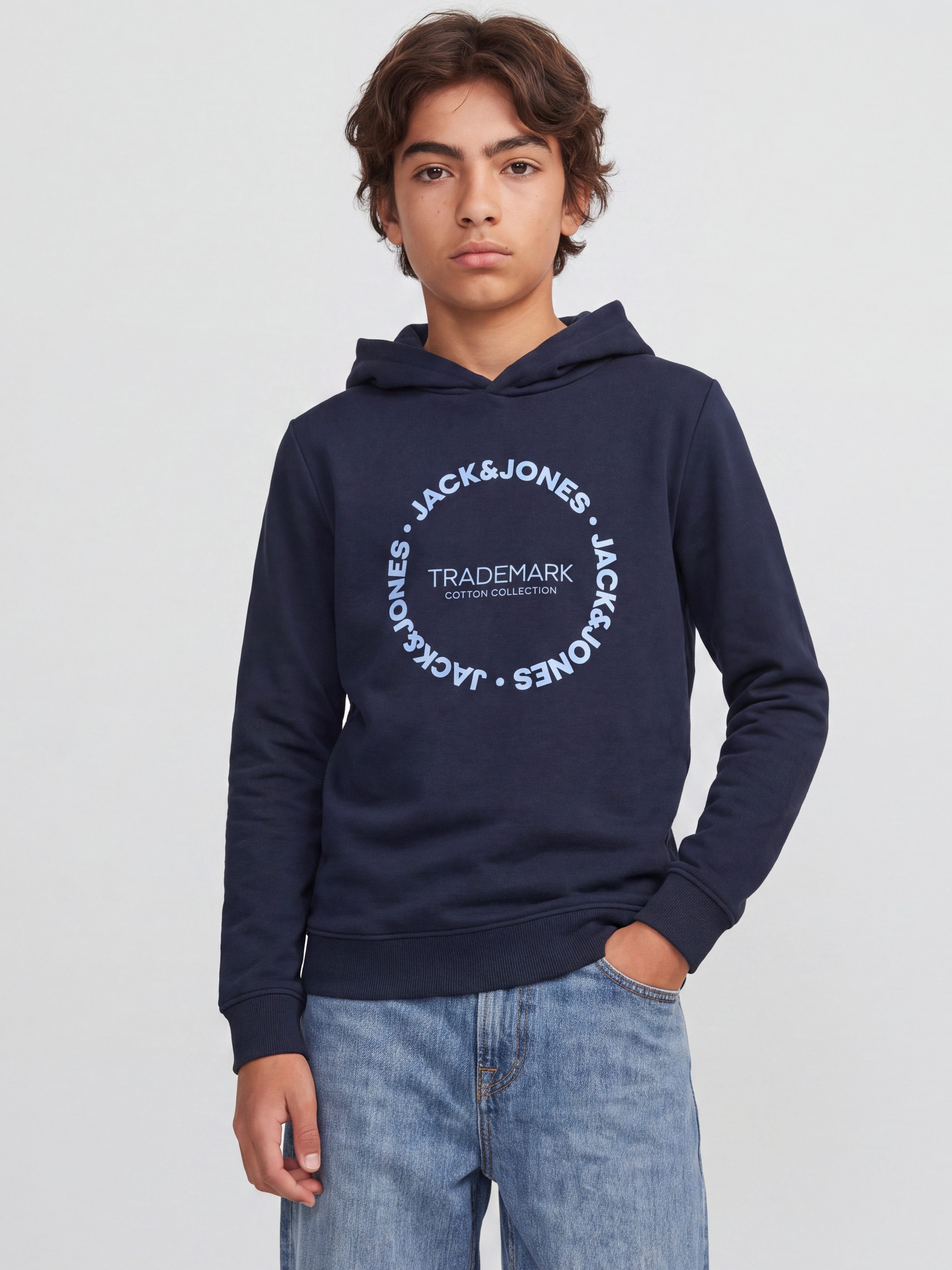 Jack & Jones Junior Kapuzensweatshirt JJBENSON SWEAT HOOD JNR Materialmix, normal geschnitten