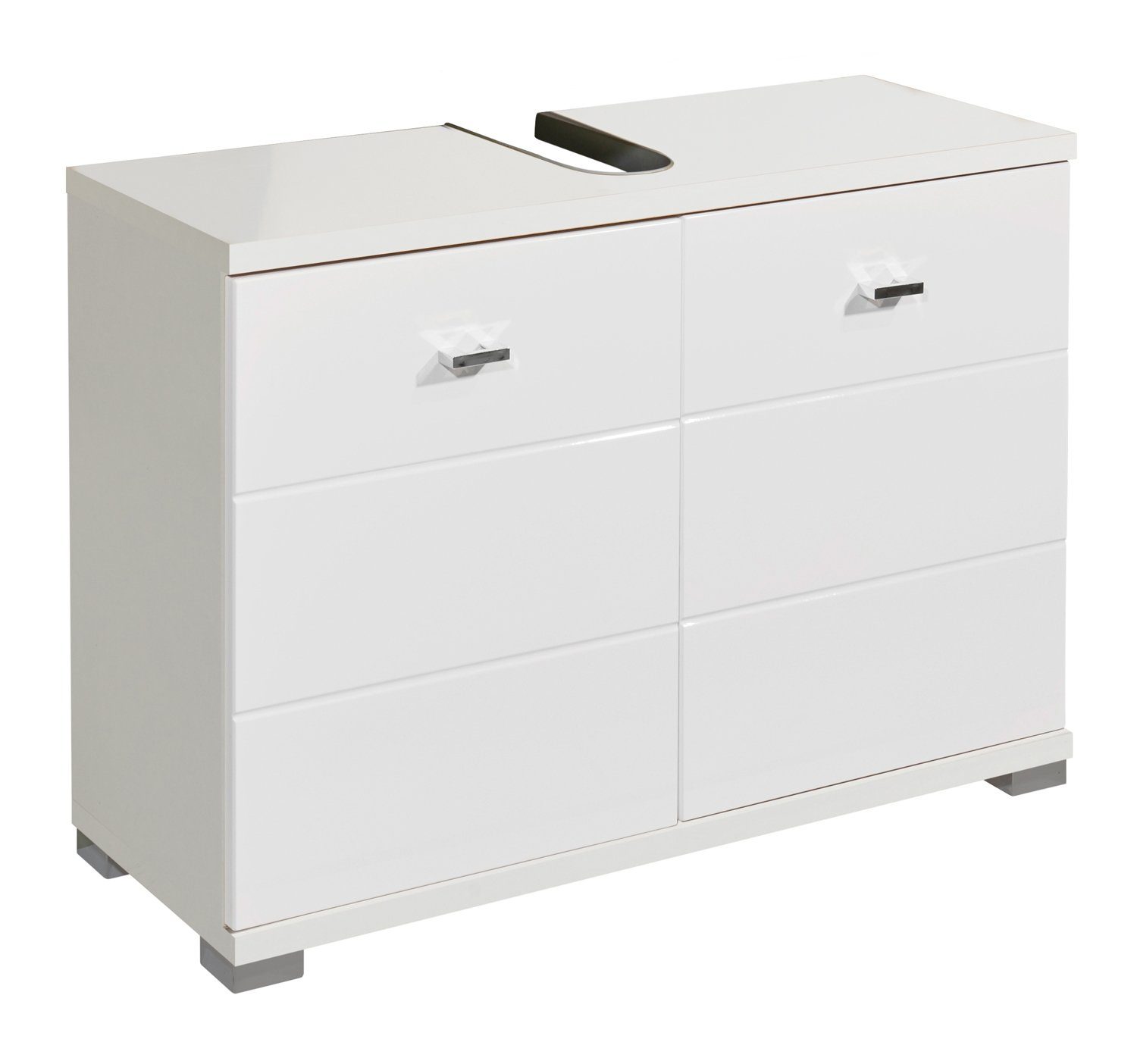 Waschbeckenunterschrank POOL, B 80 cm, Weiß, mit 2 Türen, mit Siphonausschnitt