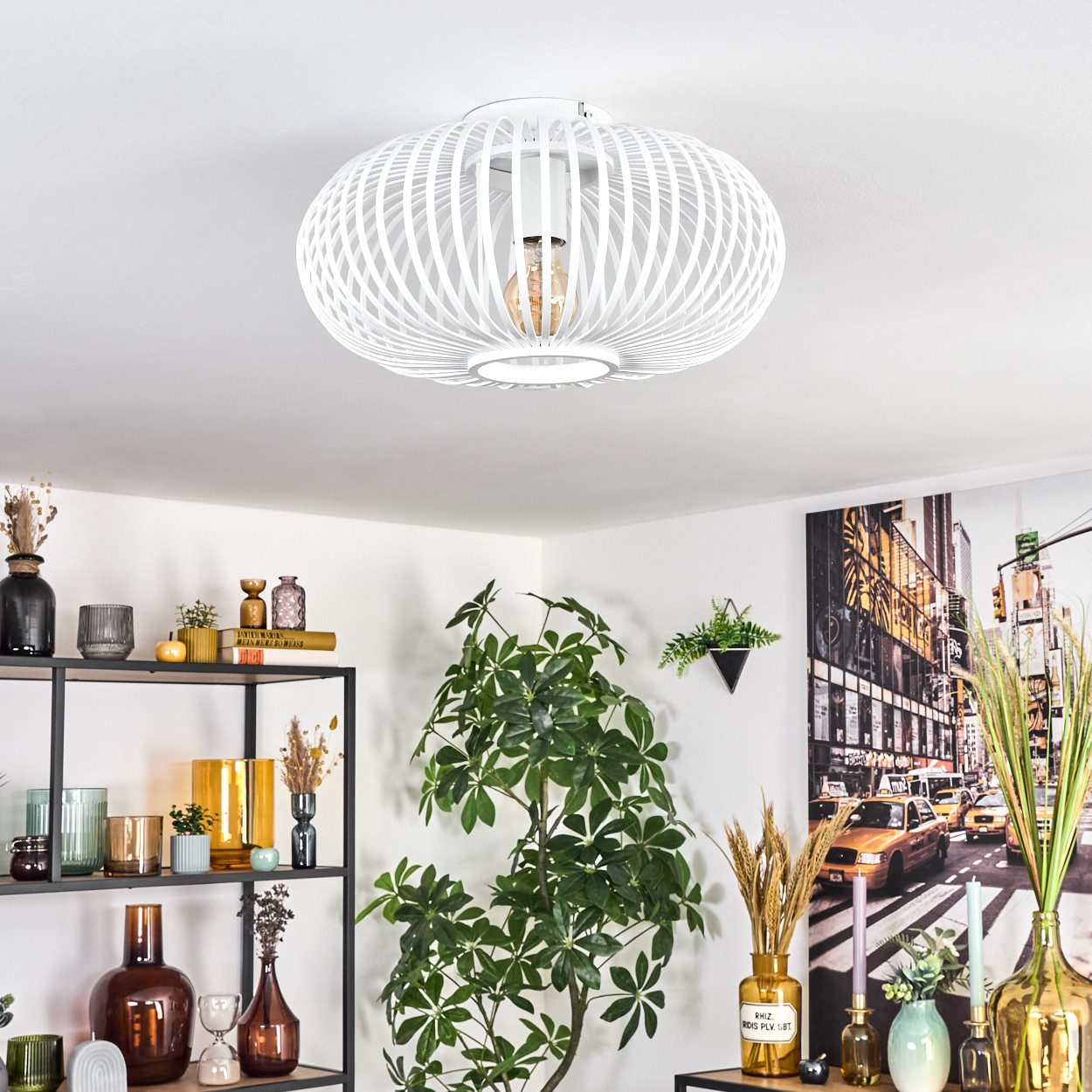 hofstein Deckenleuchte Deckenlampe aus Metall/Bambus in Weiß, ohne Leuchtmi günstig online kaufen