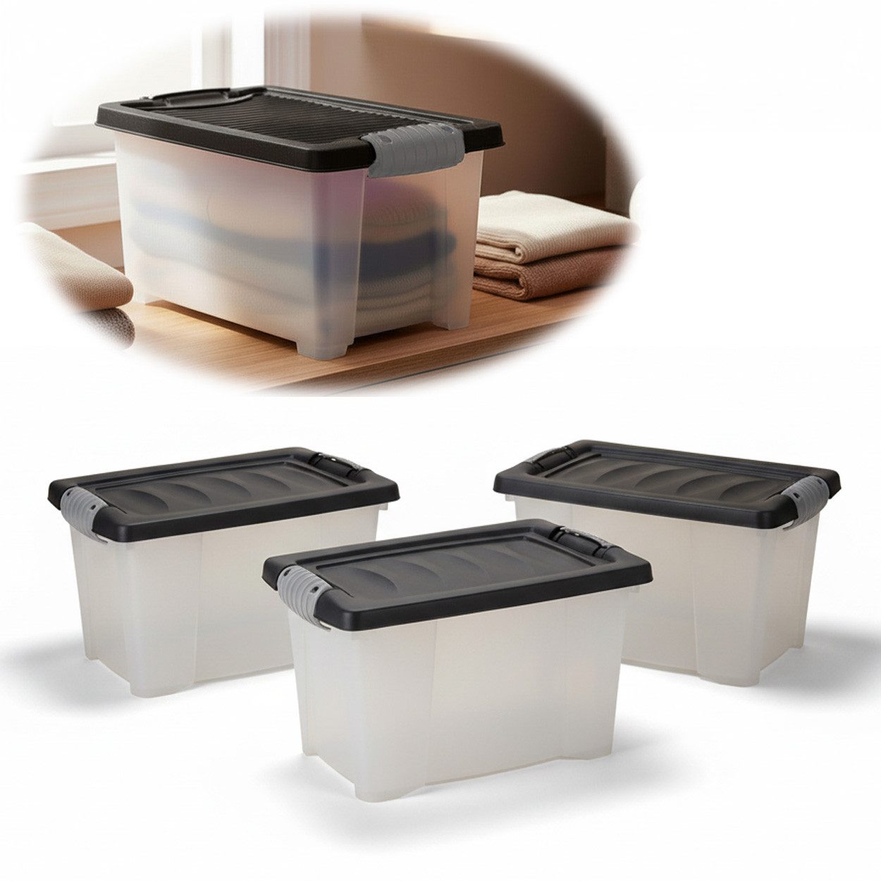 LS-LebenStil Stapelbox Aufbewahrungsbox Allzweckbox 3x Set 30x20x15cm mit Deckel Transportbox (Kunststoff Nachhaltig Stapelbar Allzweckkiste Aufbewahrungskiste, 3 St., Aufbewahrung Spielzeug Regal Box Stapelkiste)