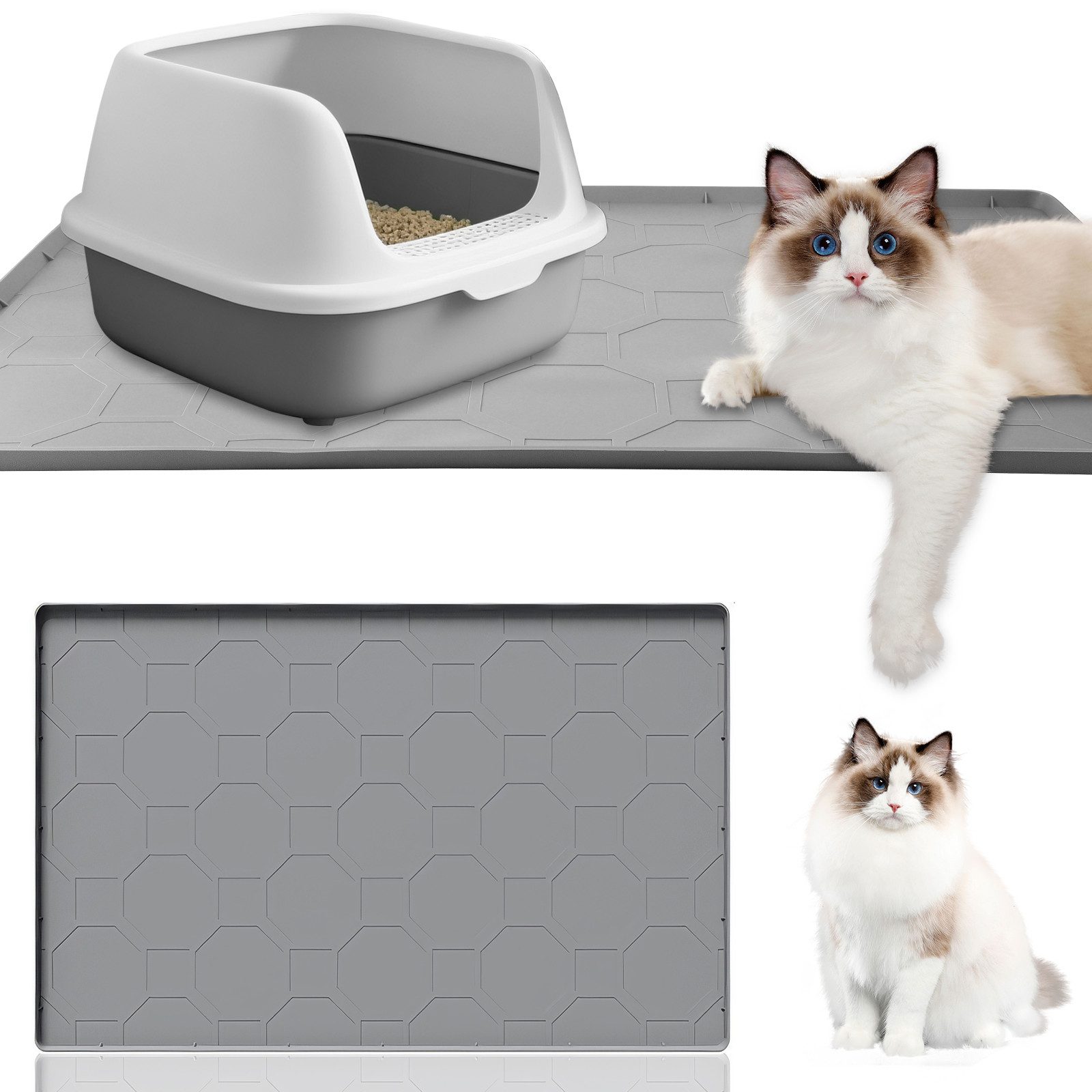BlingBin Katzenecktoilette Katzenklo Matte, 86 x 56 cm Silikon Katzenstreu Matte Groß, Wasserdichte Katzenmatte Katzenklo Unterleger, Katzenstreumatte