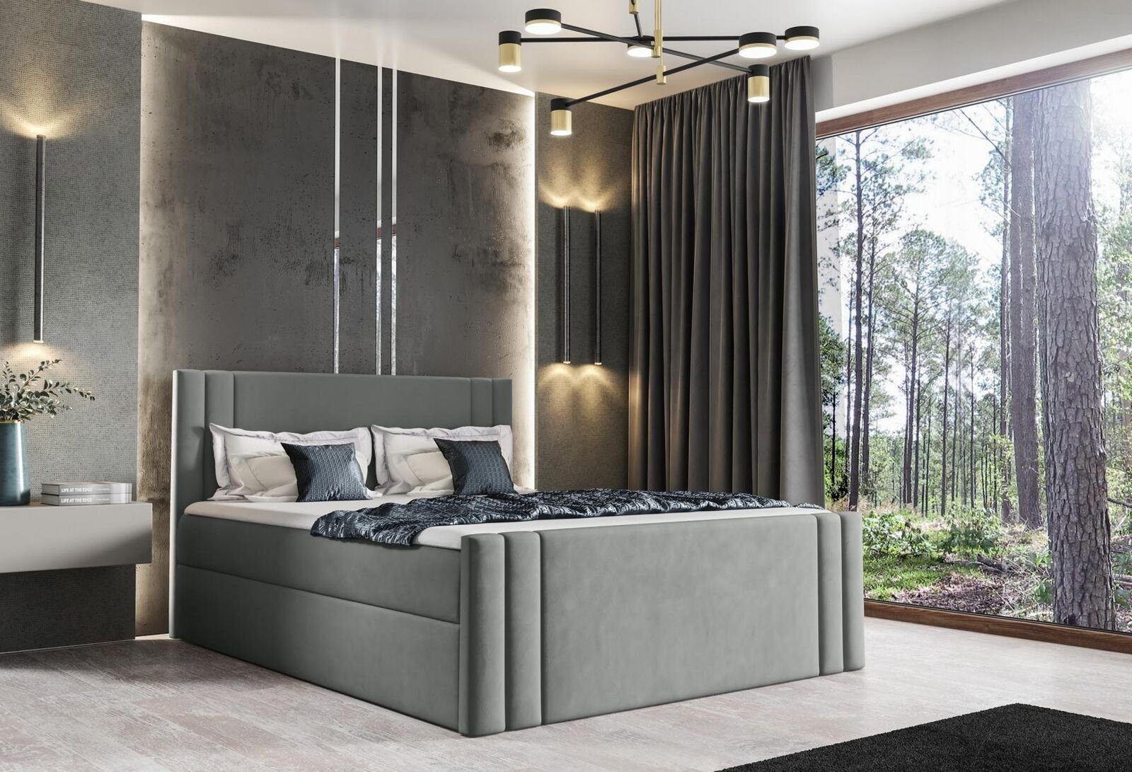 JVmoebel Bett, Bett Schlafzimmer Betten Polster Design Doppel Hotel Luxus 180x200 Silber