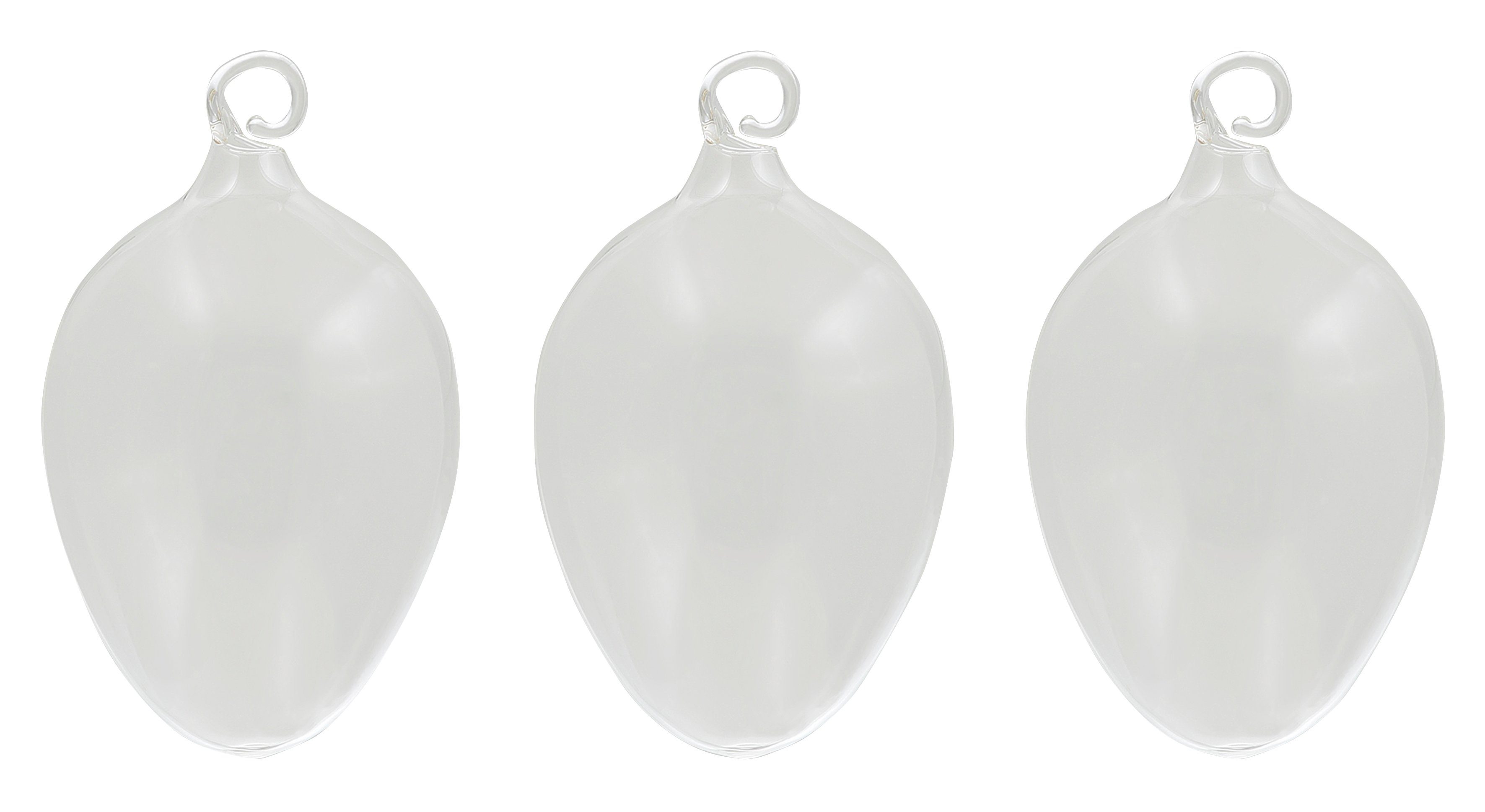 Thüringer Glasdesign Osterei TRANSPARENT mit Öse (Set, 3 St), Osterdeko, Höhe 6 cm, mundgeblasen und handdekoriert