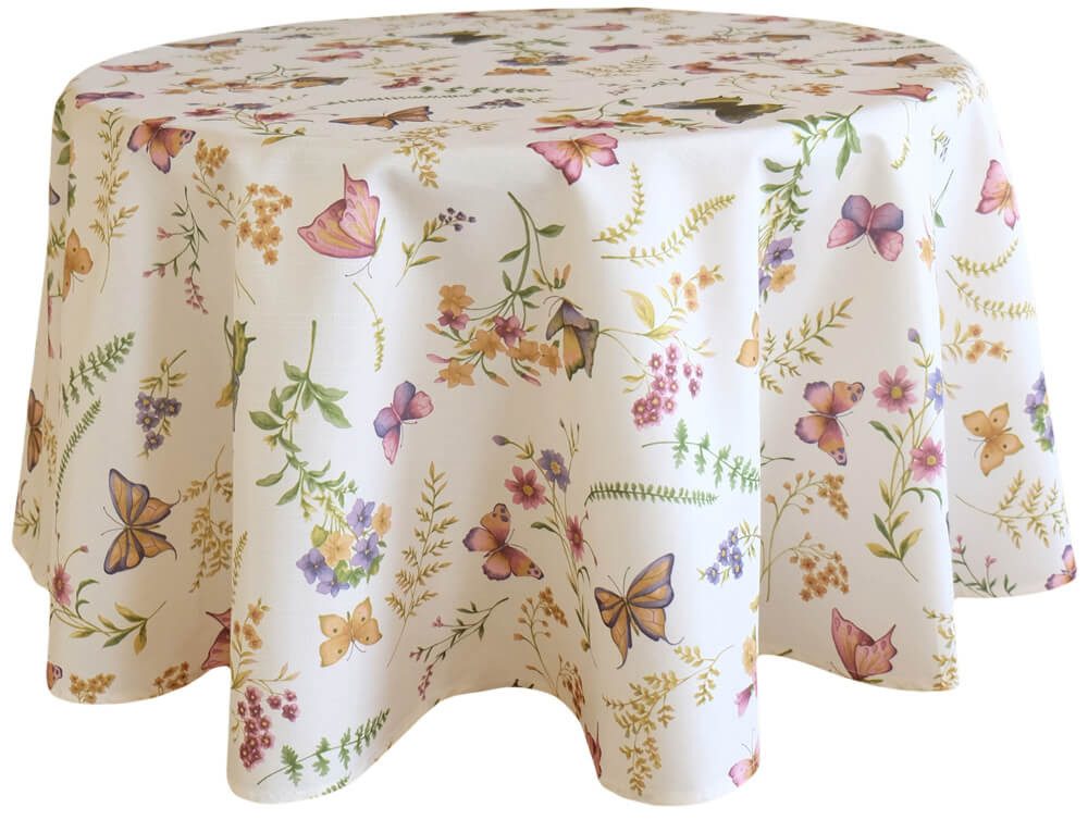 matches21 HOME & HOBBY Tischdecke Tischdecke EMELIE Schmetterlinge & Blumen Polyester rund Ø 170 cm (1-tlg), Pflegeleicht & waschbar bei 30 °C