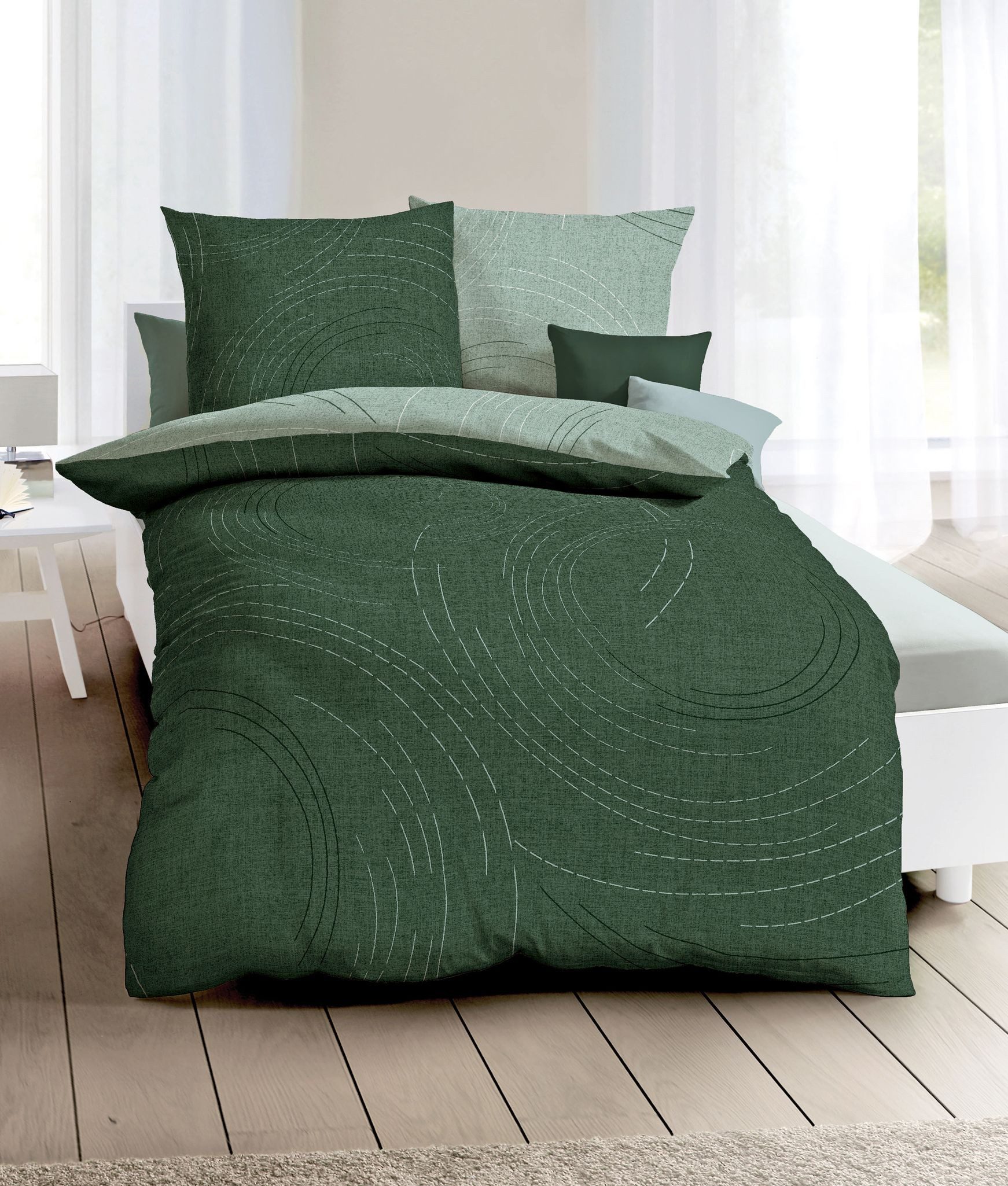 JACK Wendebettwäsche 135x200cm Jaro Jade Grün, Biber, 2 teilig, dezente kre günstig online kaufen
