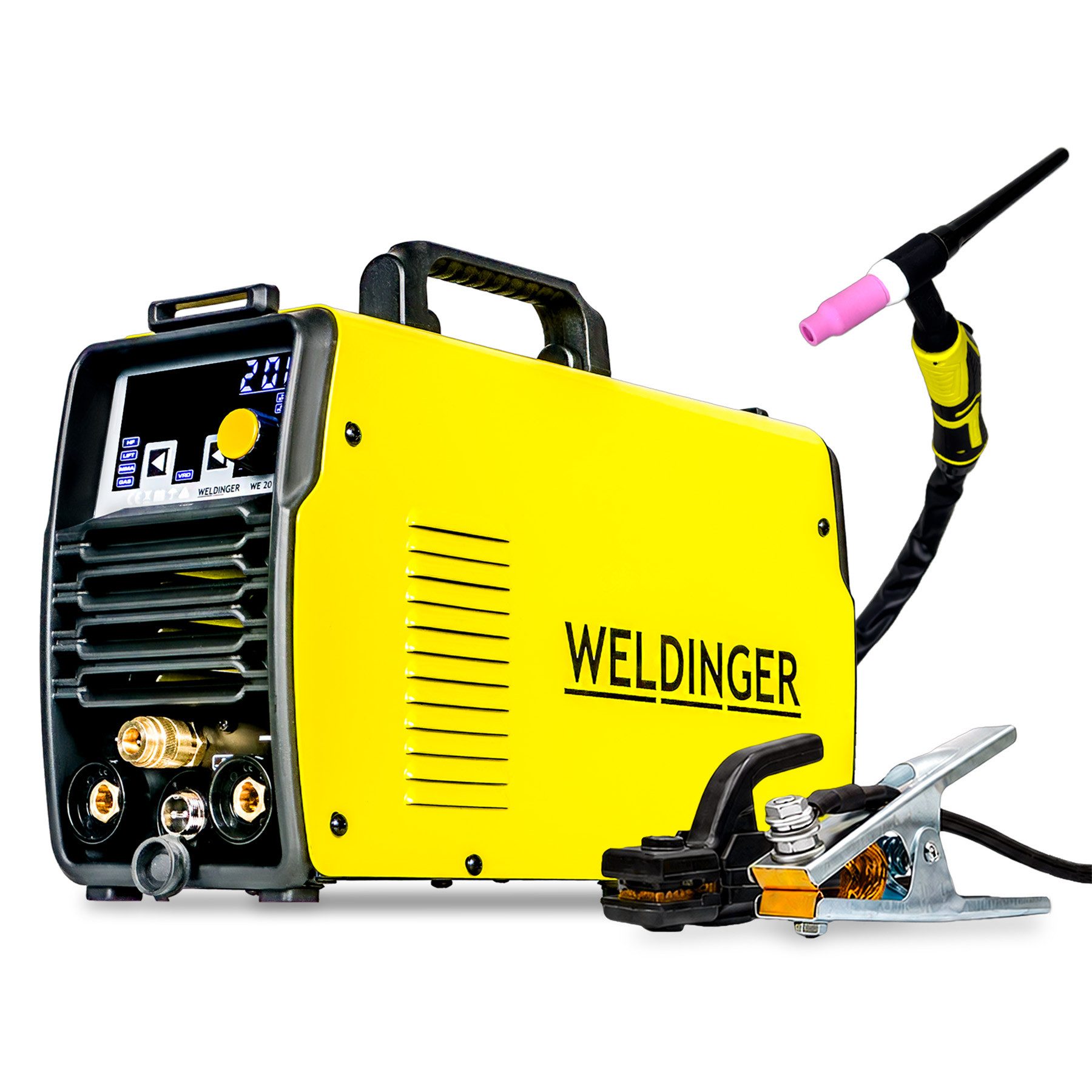 WELDINGER Inverterschweißgerät WE 201PW plus DC WIG-Schweißgerät HF Lift Puls 2T/4T MMA 200 A, VRD