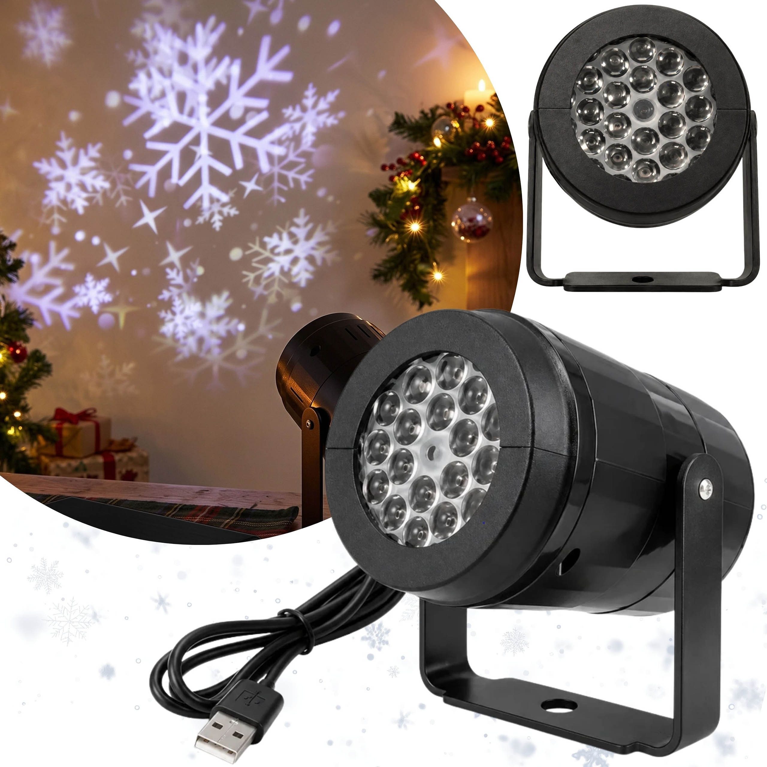 Sarcia.eu Lichtervorhang LED-Schneeprojektor mit beweglichen Schneeflocken, USB