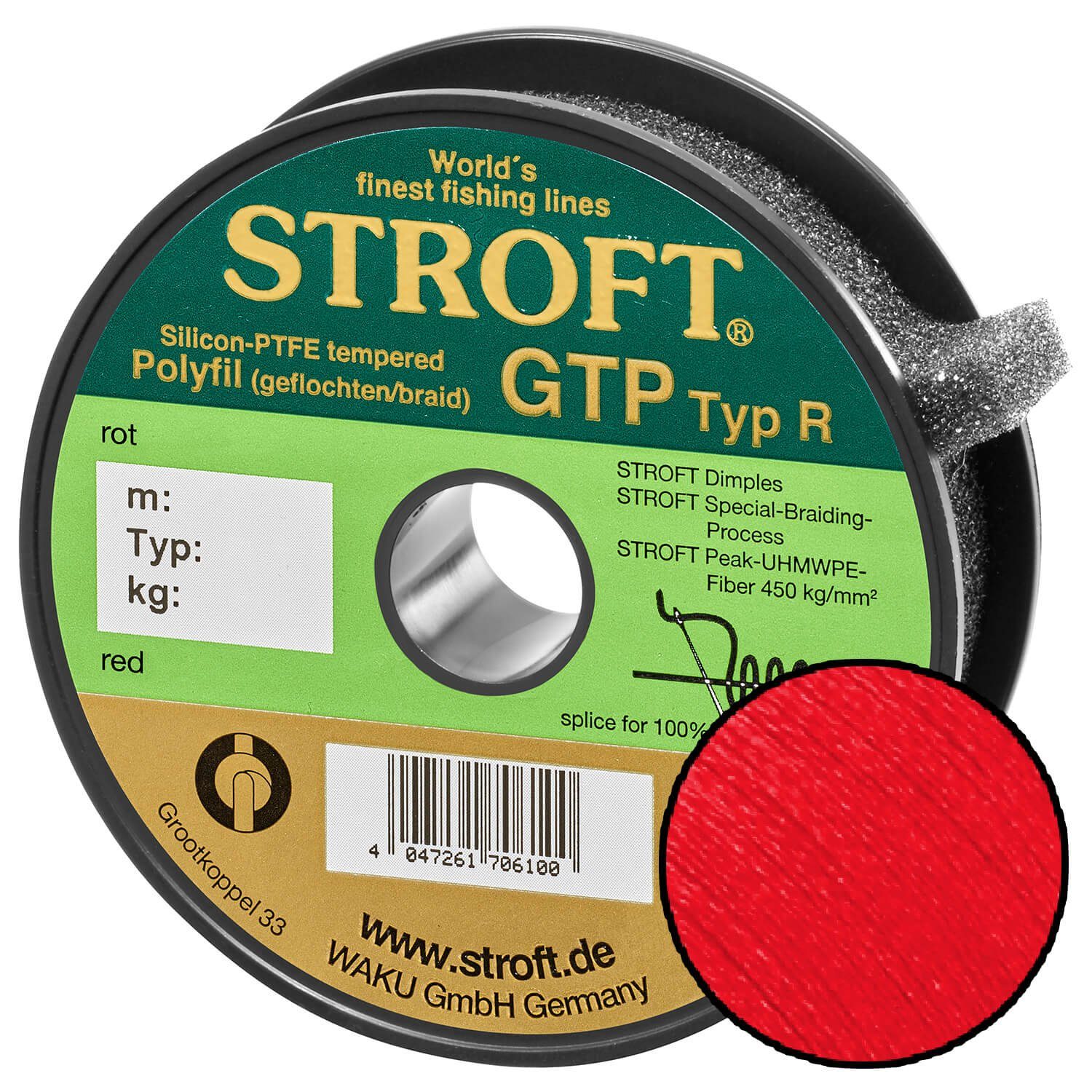 Stroft Angelschnur STROFT GTP Typ R Geflochtene Angelschnur 150m rot, 150 m Länge, 0.18 mm Fadendurchmesser, (1-St), 5.5kg Tragkraft