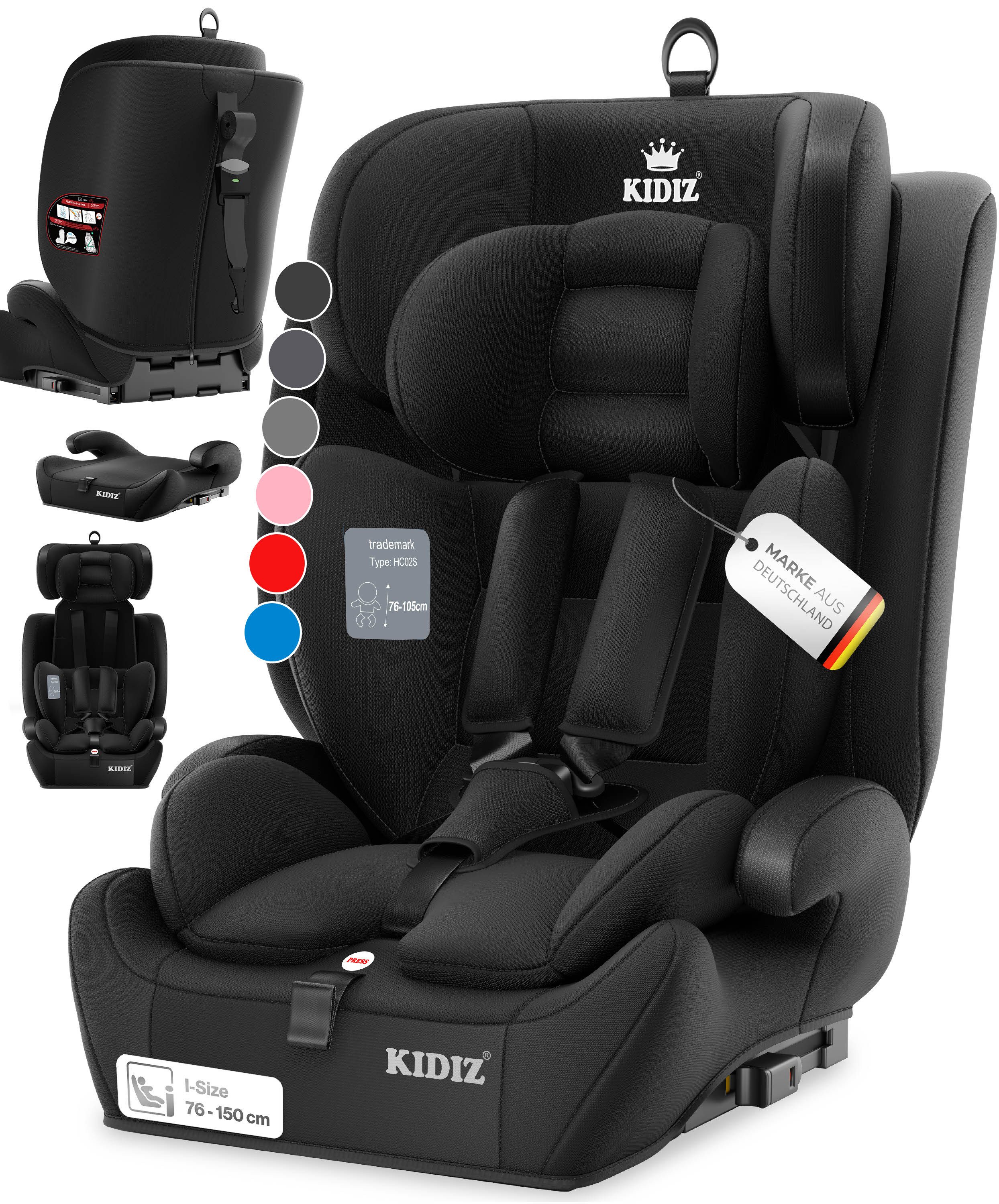 KIDIZ Autokindersitz Kinderautositz 1-12 Jahre, Mitwachsend, Gruppe 1+2+3, 9-36 kg Autositz, Kindersitz mit 5-Punkt-Sicherheitsgurt & einstellbare Kopfstütze