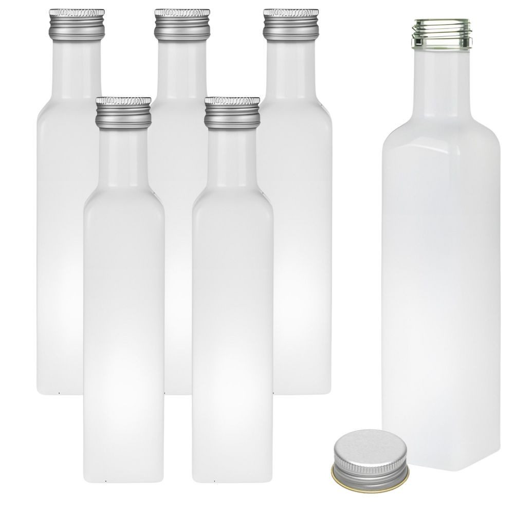 Ölspender 6 Ölflaschen 250 ml weisse Glasflasche 0,25 L mit Deckel & Etiketten