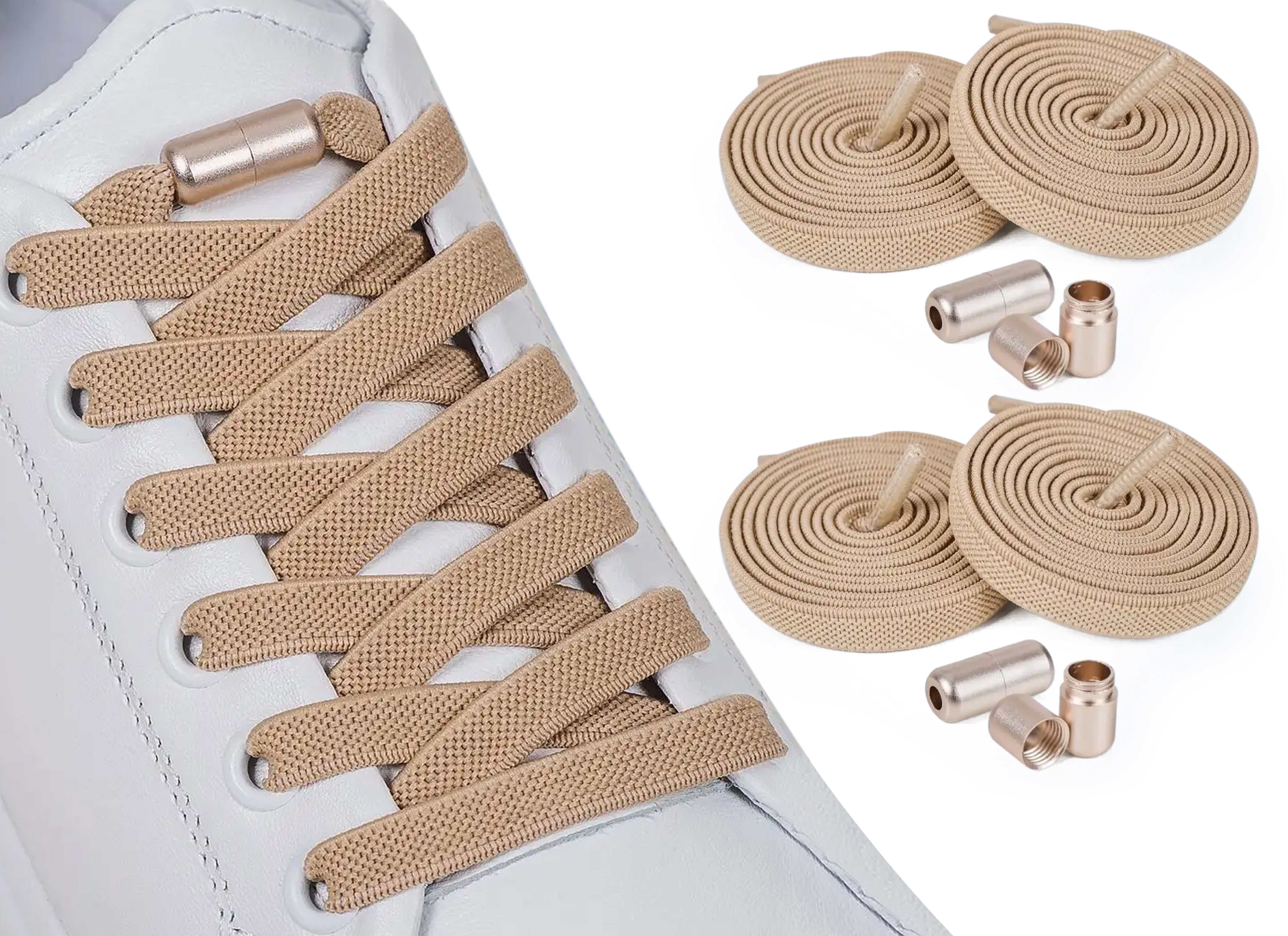 ELANOX Schnürsenkel 4 Stück 8 mm BREIT elastische Schnürsenkel mit Mettalkapseln