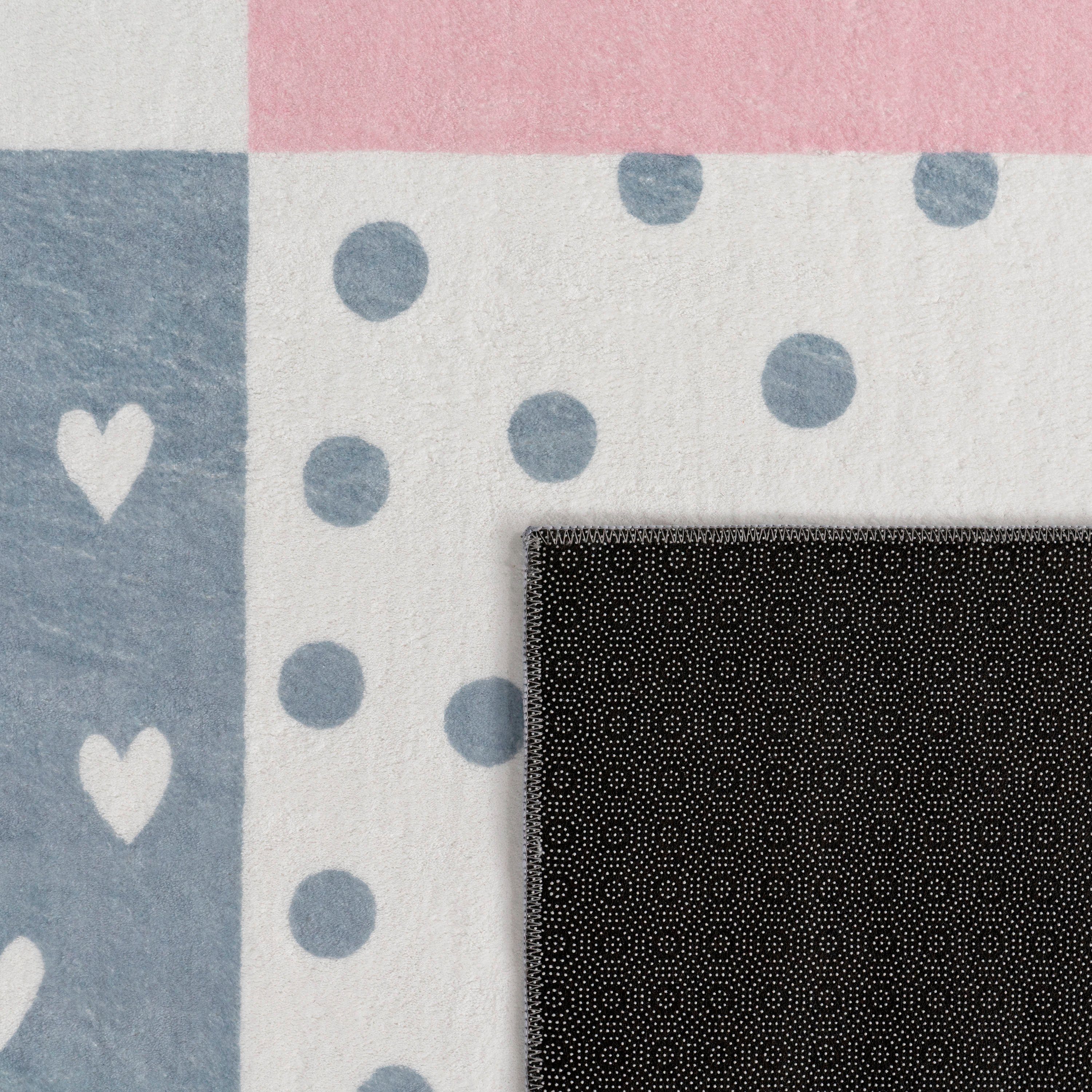 Paco Home Kinderteppich Eliz 391, rund, Höhe: 12 mm, Kurzflor, Spielteppich, Patchwork-Muster, Motiv Krone, Herz & Punkte