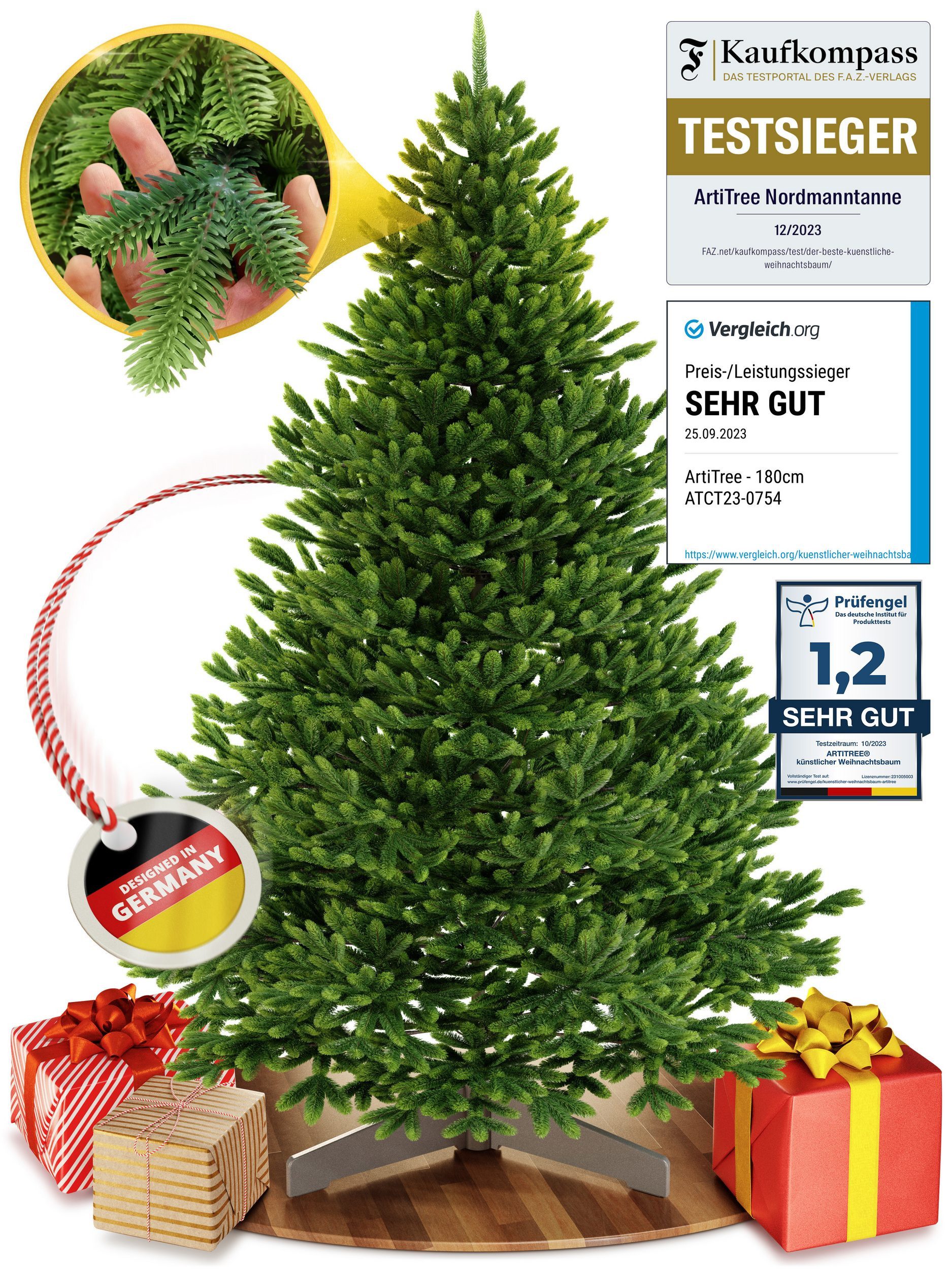 ArtiTree Künstlicher Weihnachtsbaum Nordfichte 100% PE Spritzguss, ohne Beleuchtung, 100-270 cm, wie echt, Kein nadeln, Christbaum, Aufbewahrungstasche, langlebig