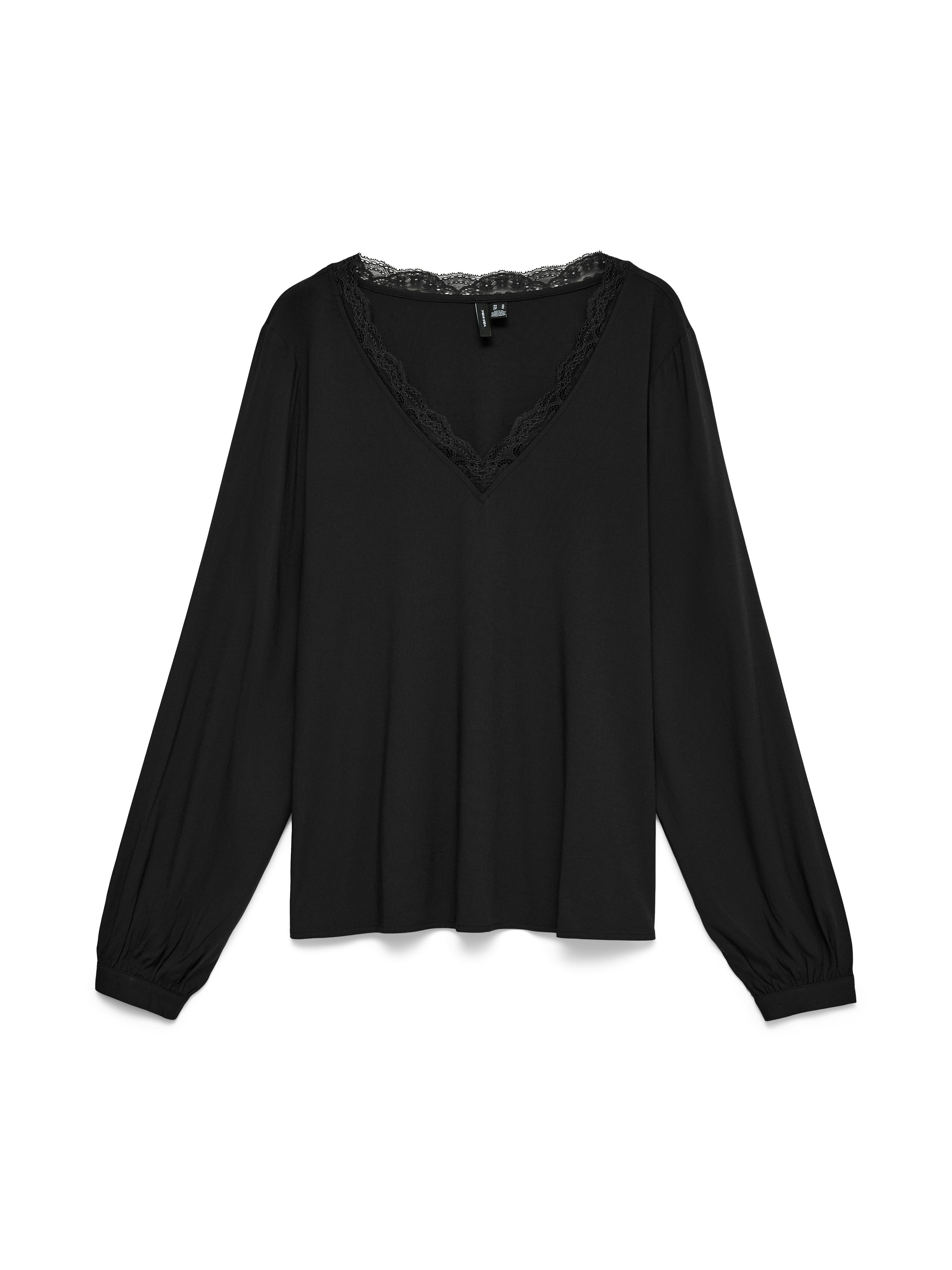 Vero Moda Shirtbluse VMCBELLA LS LACE TOP WVN NOOS CUR Viskosemischung, mit Spitze