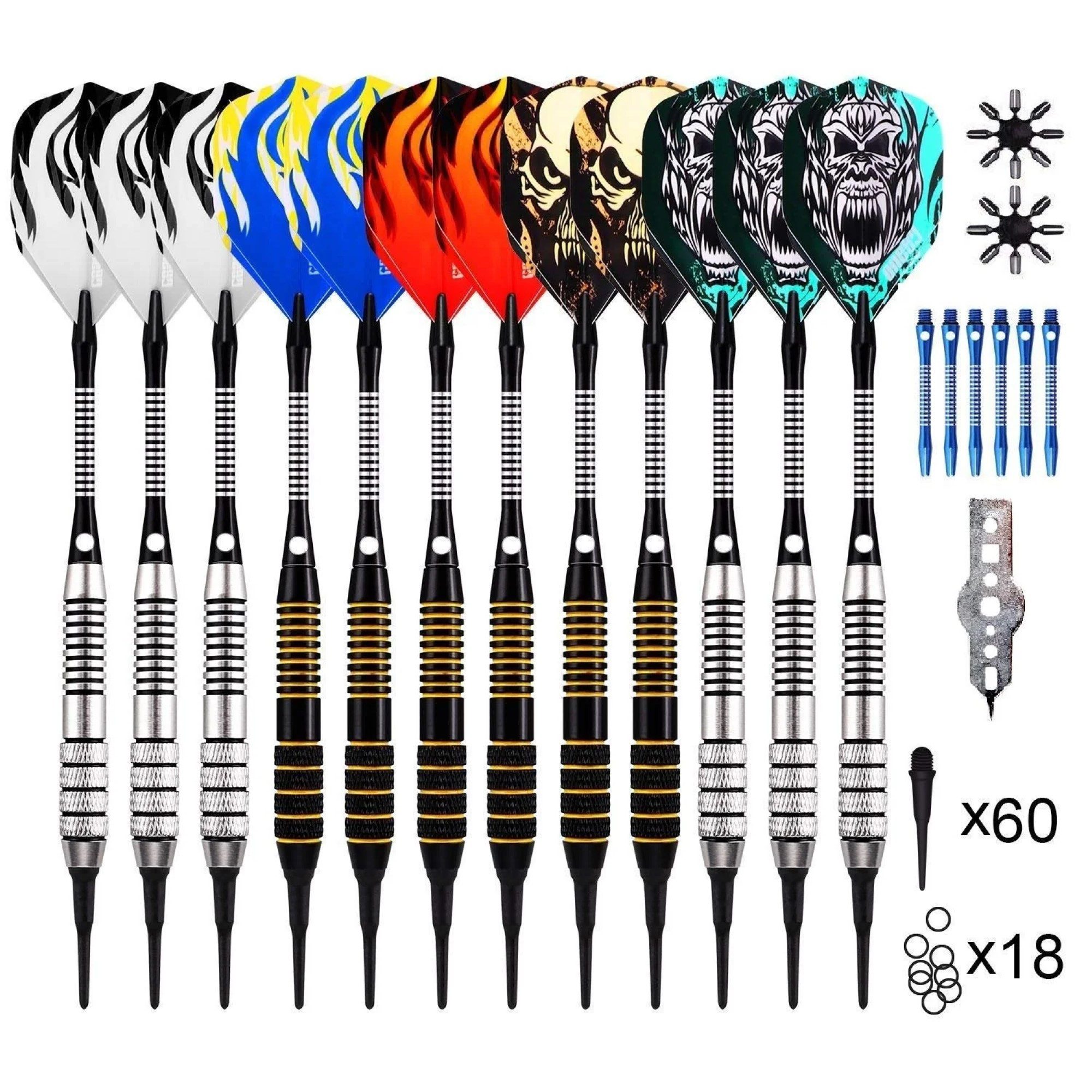 COFI 1453 Dartpfeil Soft Tip Darts Set mit Accessories, 12 Pack Kunststoffspitzen