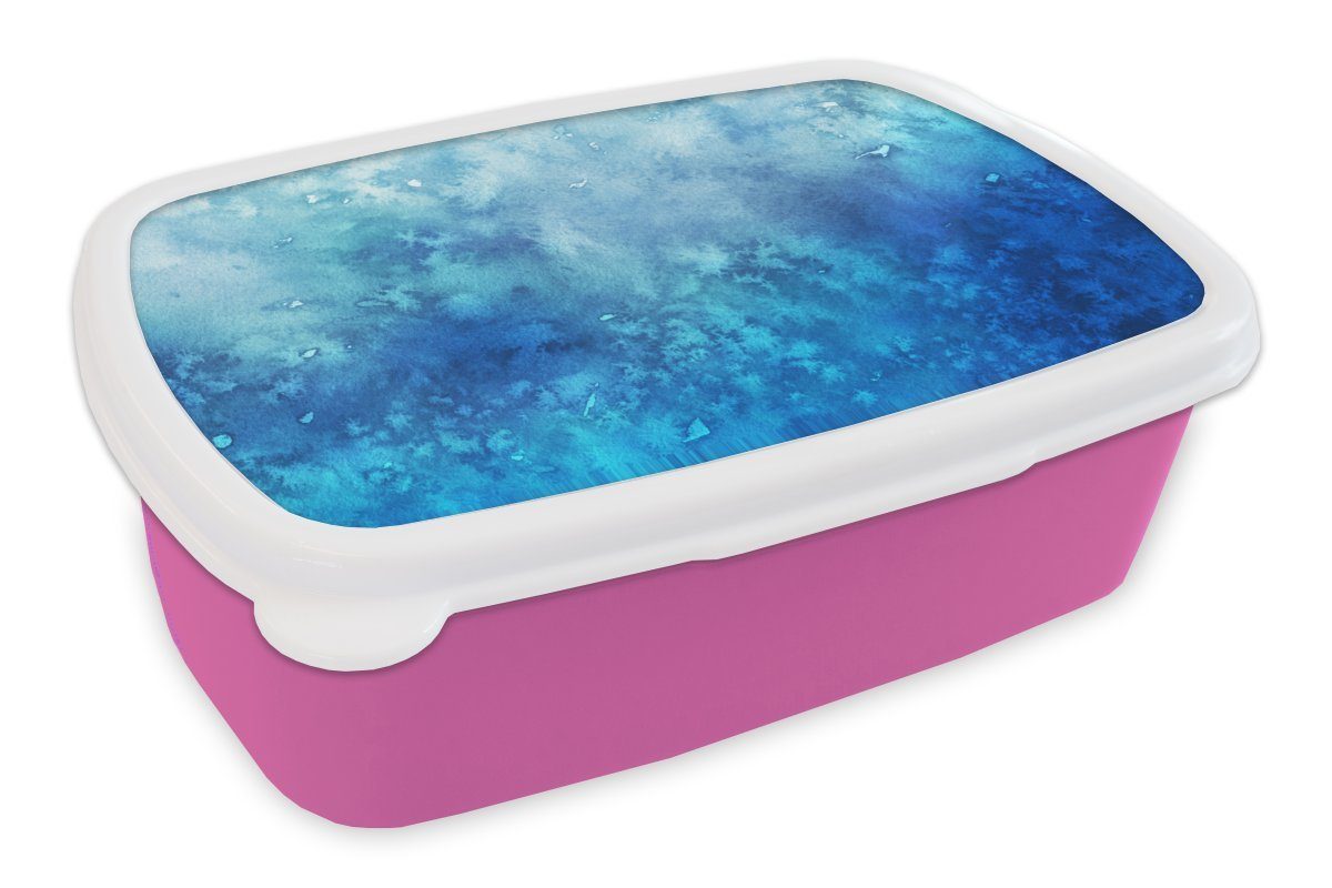 MuchoWow Lunchbox Aquarell - Blau - Muster, Kunststoff, (2-tlg), Brotbox für Erwachsene, Brotdose Kinder, Snackbox, Mädchen, Kunststoff rosa