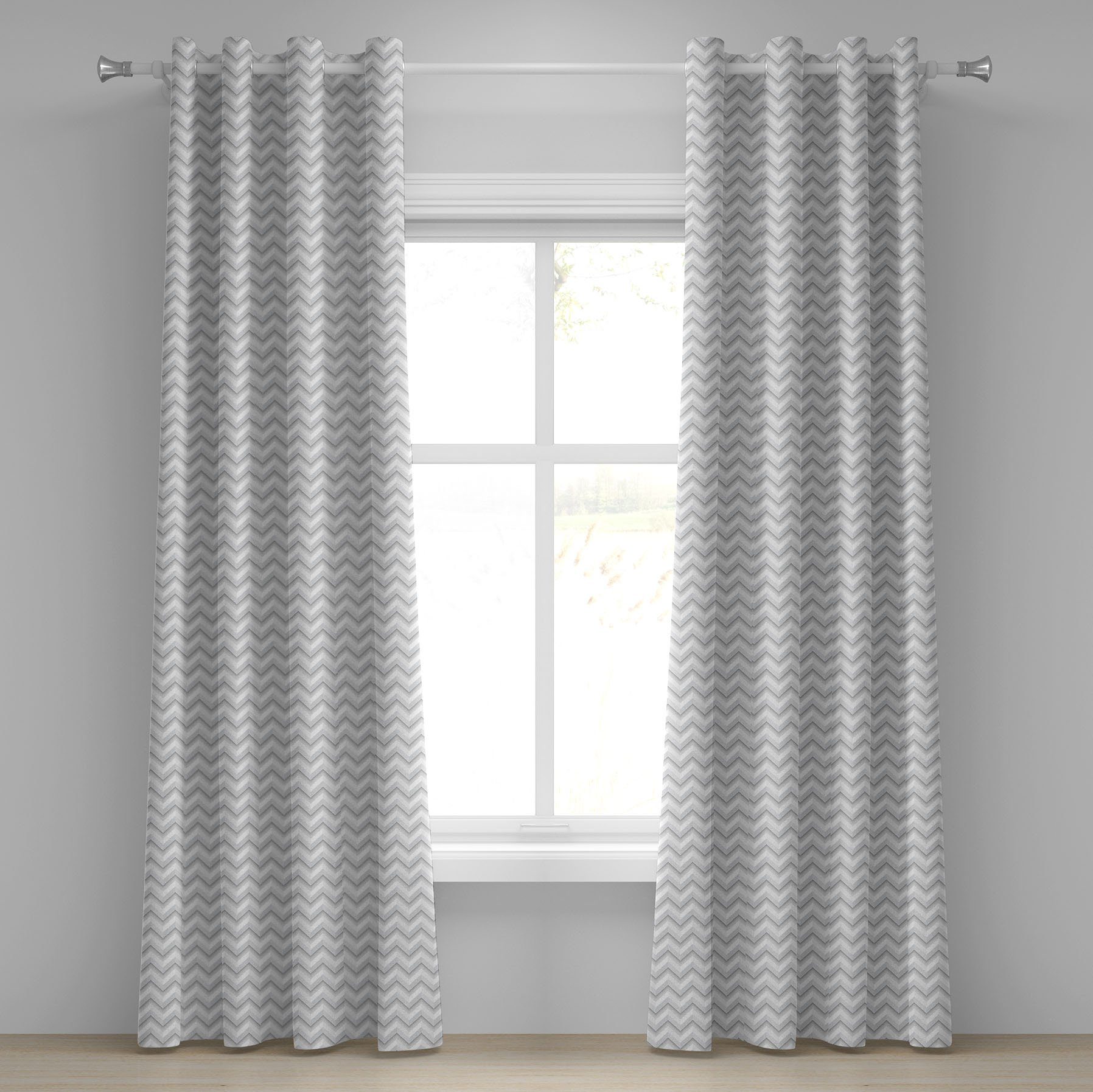 Gardine 2-Panel-Fenstervorhänge Wohnzimmer, Chevron-Motiv Dekorative Abakuhaus, Schlafzimmer Abstrakt Zig Zag für