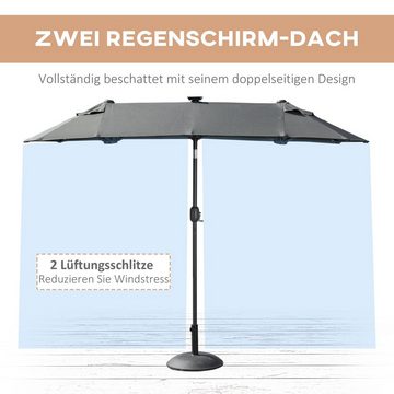 Outsunny Sonnenschirm Doppelsonnenschirm mit verstellbarem Neigungswinkel, LxB: 295x150 cm, Gartenschirm, Marktschirm mit LED, BxLxH: 150x295x219 cm