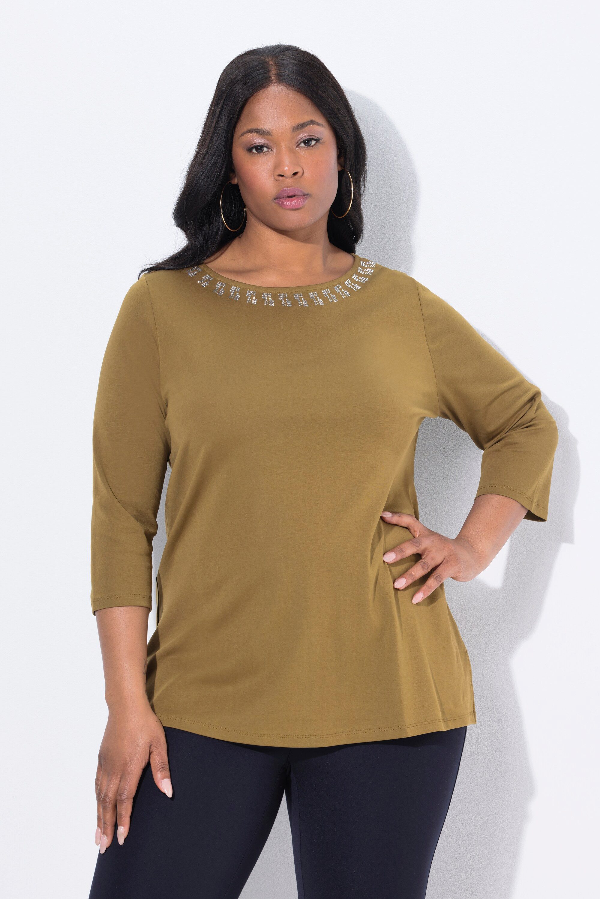 Ulla Popken T-Shirt T-Shirt A-Linie U-Boot-Ausschnitt Langarm günstig online kaufen