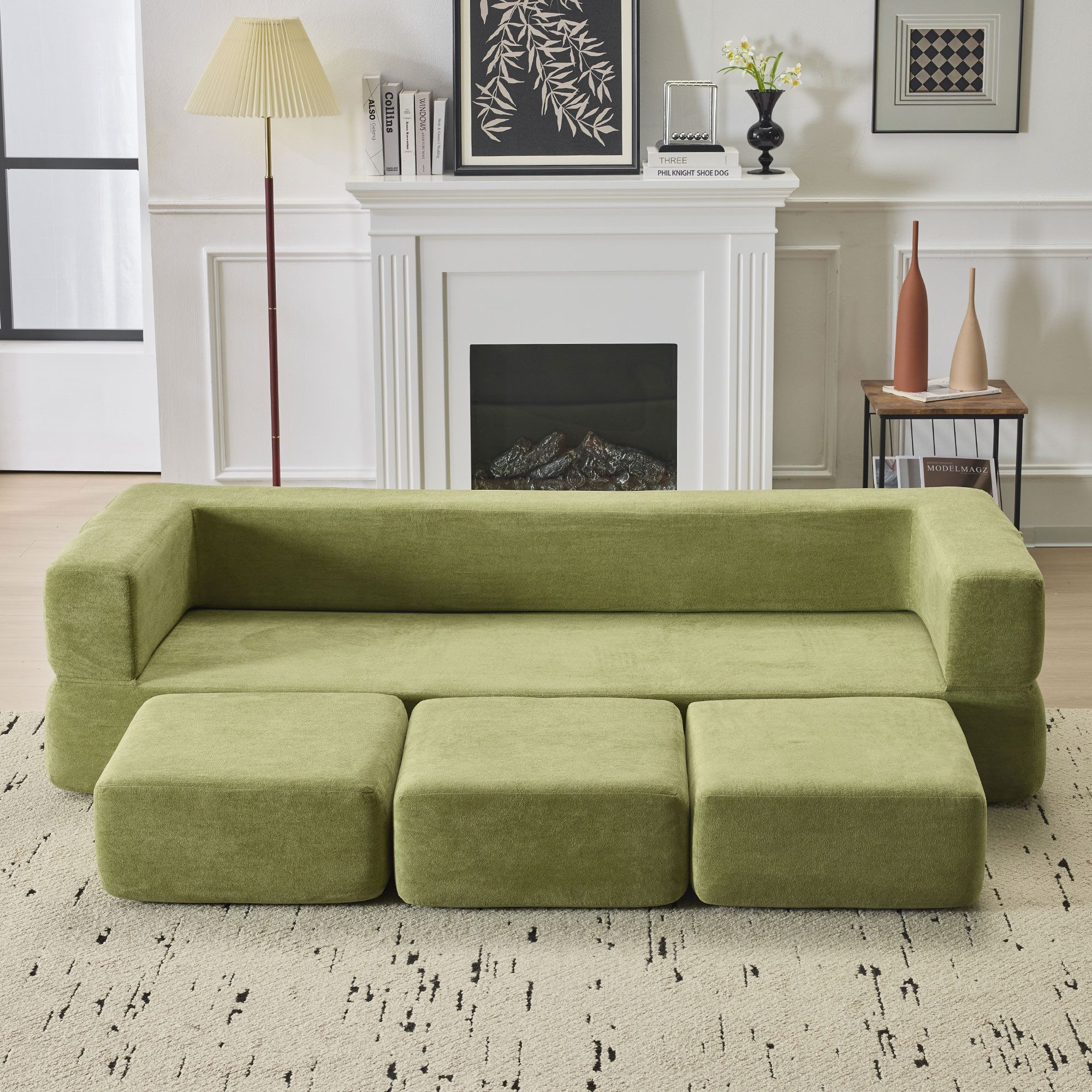 Odikalo Schlafsofa Schlafcouch Sofas wohnzimmer mit Stauraum und Fußstütze, Wandelbares Sofagarnitur mit 3 Fußstützen–Bett aus hochelastischem Schaumstoff platzsparendes Chenille-Bodensofa für Studio-Apartments und Heimbüros. Grau