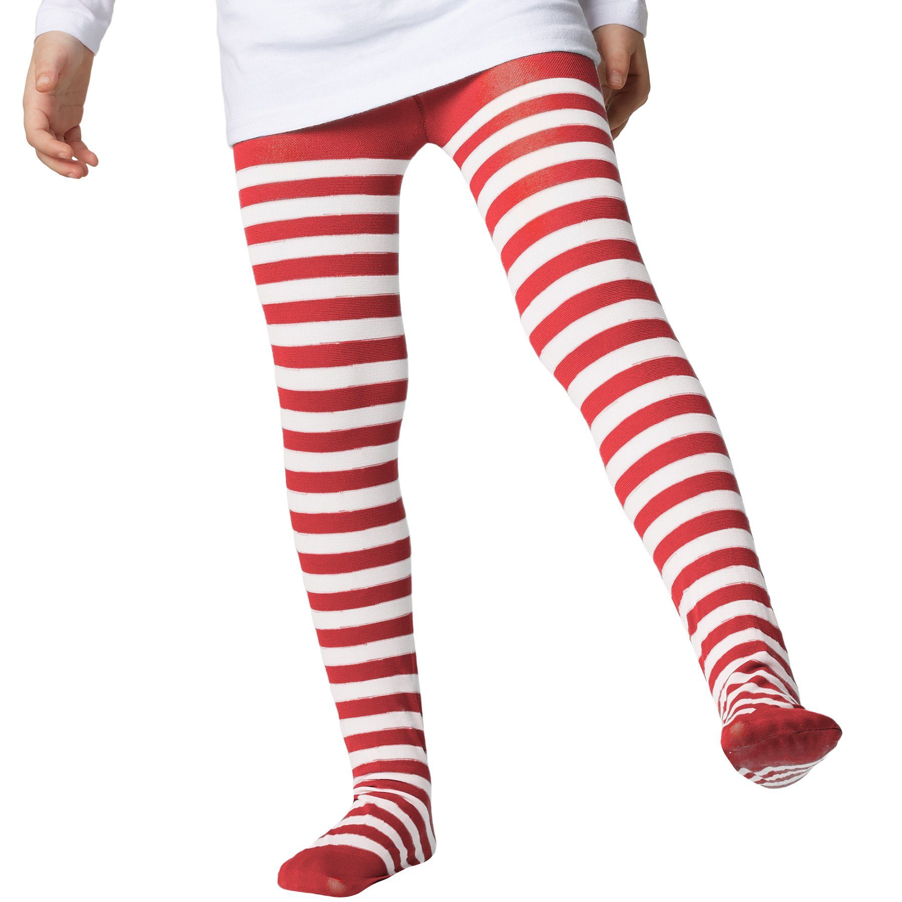 dressforfun Kostüm Gestreifte Strumpfhose für Kinder rot-weiß, Strapazierfähige Strumpfhose für Kinder