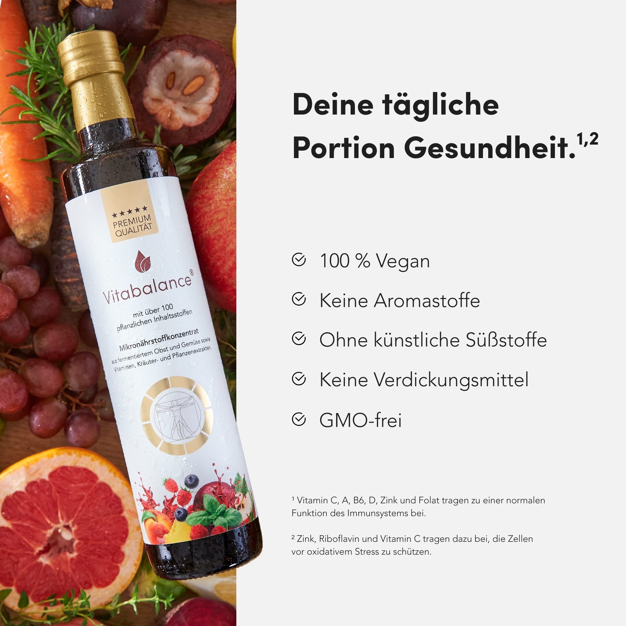 Vitabalance® Mikronährstoffkonzentrat mit 128 Zutaten für tägliche Versorgung Flüssig, Mit 128 Zutaten, darunter 36 fermentierte Obst- und Gemüsesorten