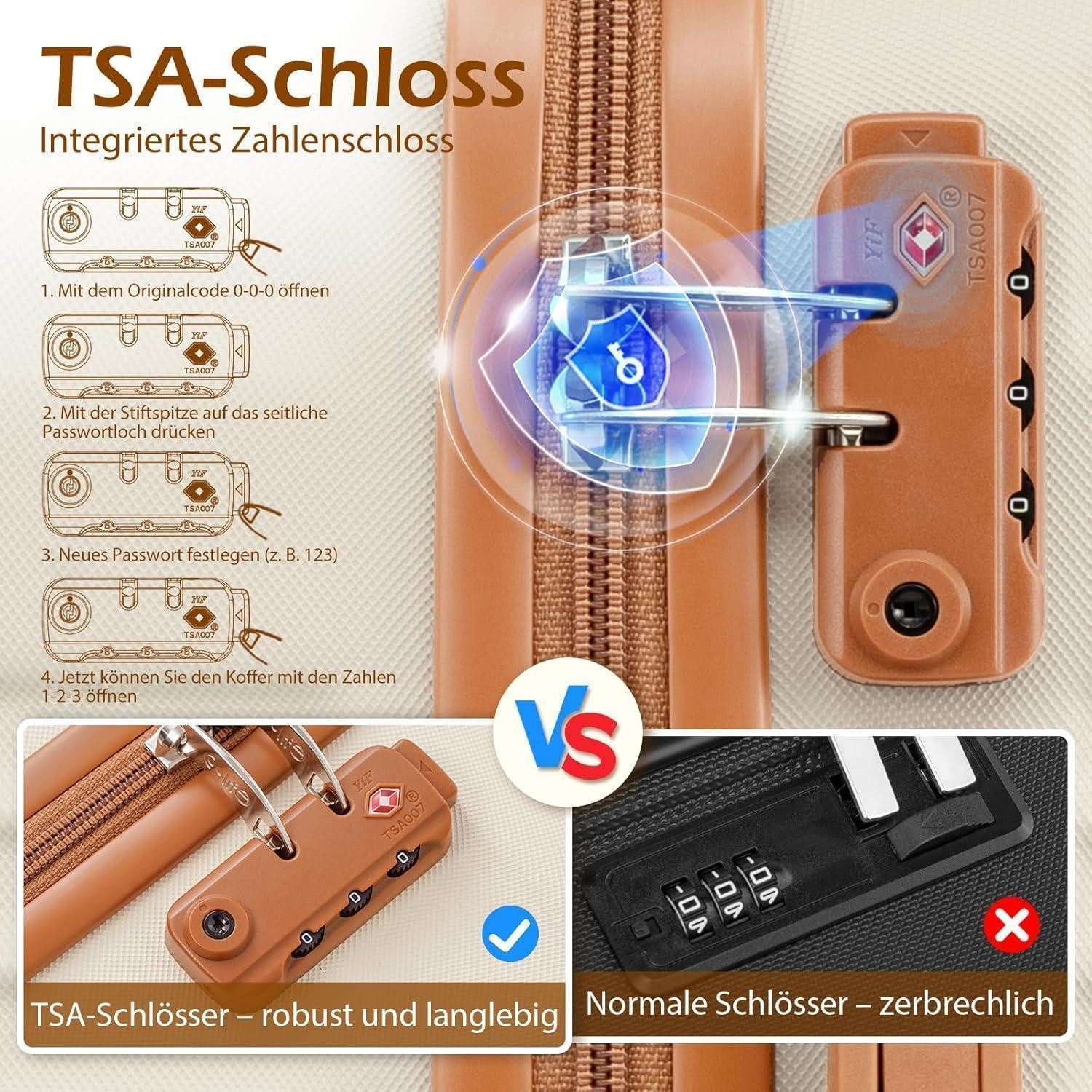 LuxusKollektion Kofferset Koffer-Set ABS Hartschale Reisekoffer 4 Rollen TSA-Schloss Mittlerer