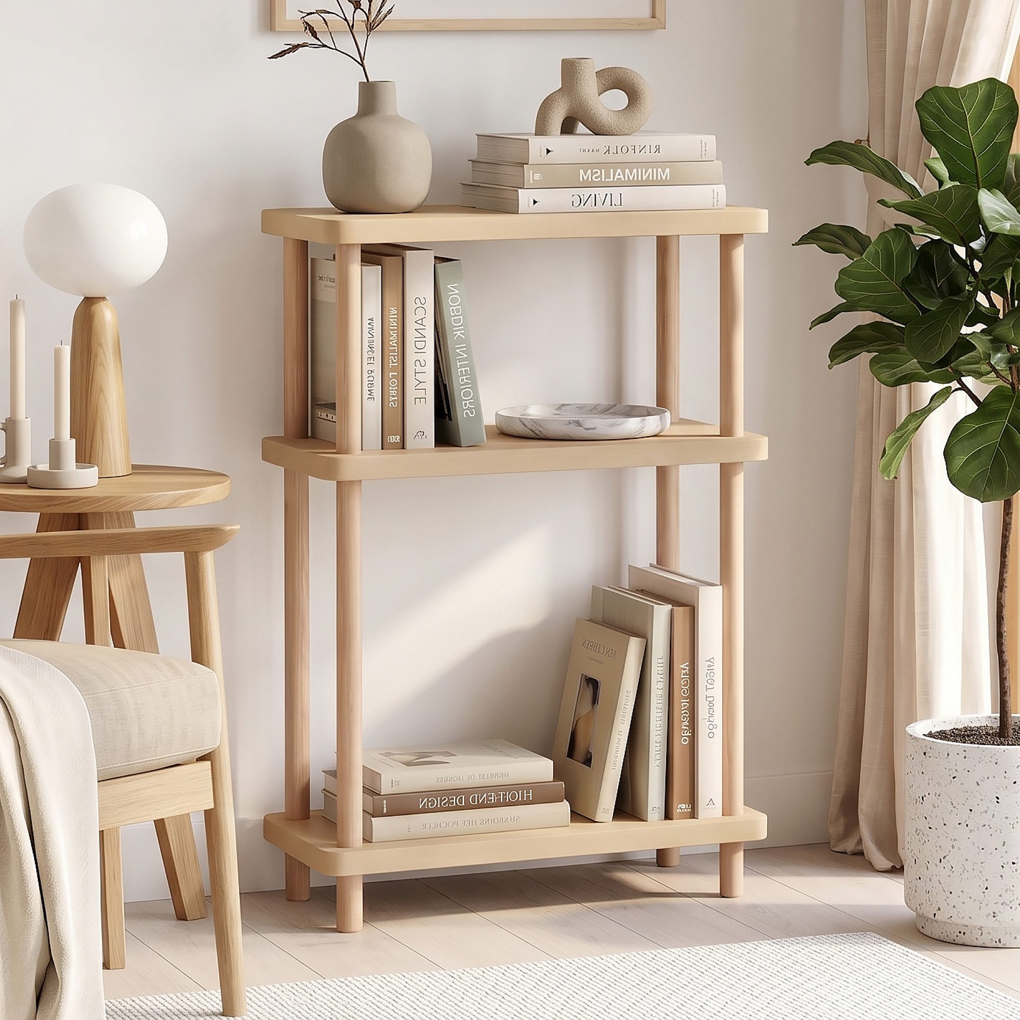 en.casa Standregal, »Nampernu« mit 3 Ebenen 62x40x18 cm Creme
