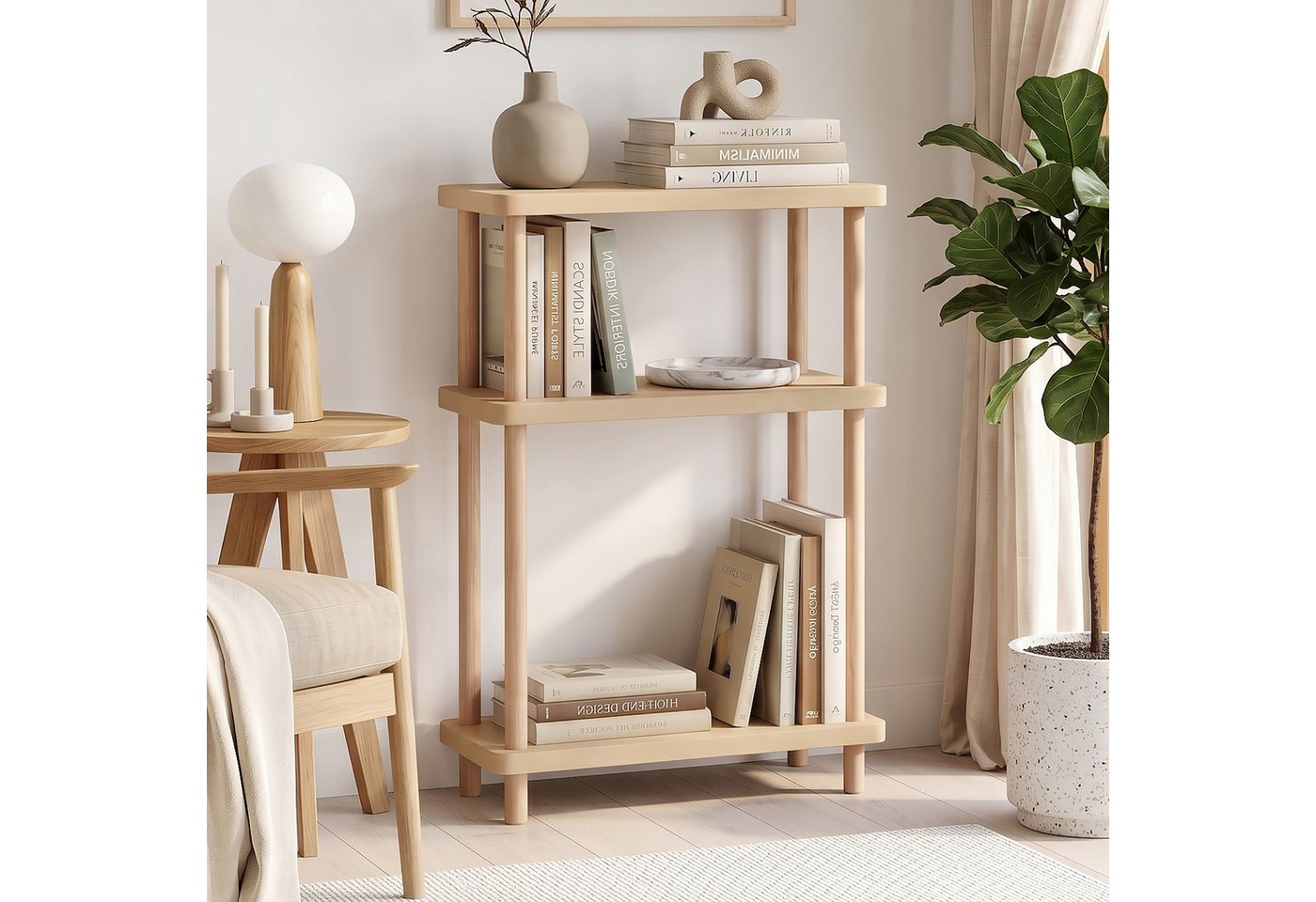 en.casa Standregal, »Nampernu« mit 3 Ebenen 62x40x18 cm Creme