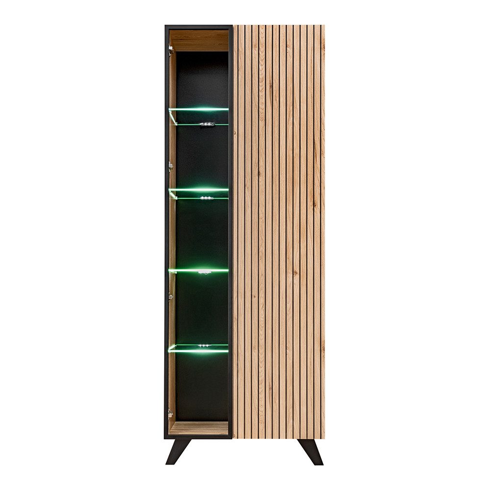 Lomadox Vitrine LATERZA-164 Vitrinenschrank in Hickory Jackson (Kastanie), inkl. LED-Beleuchtung