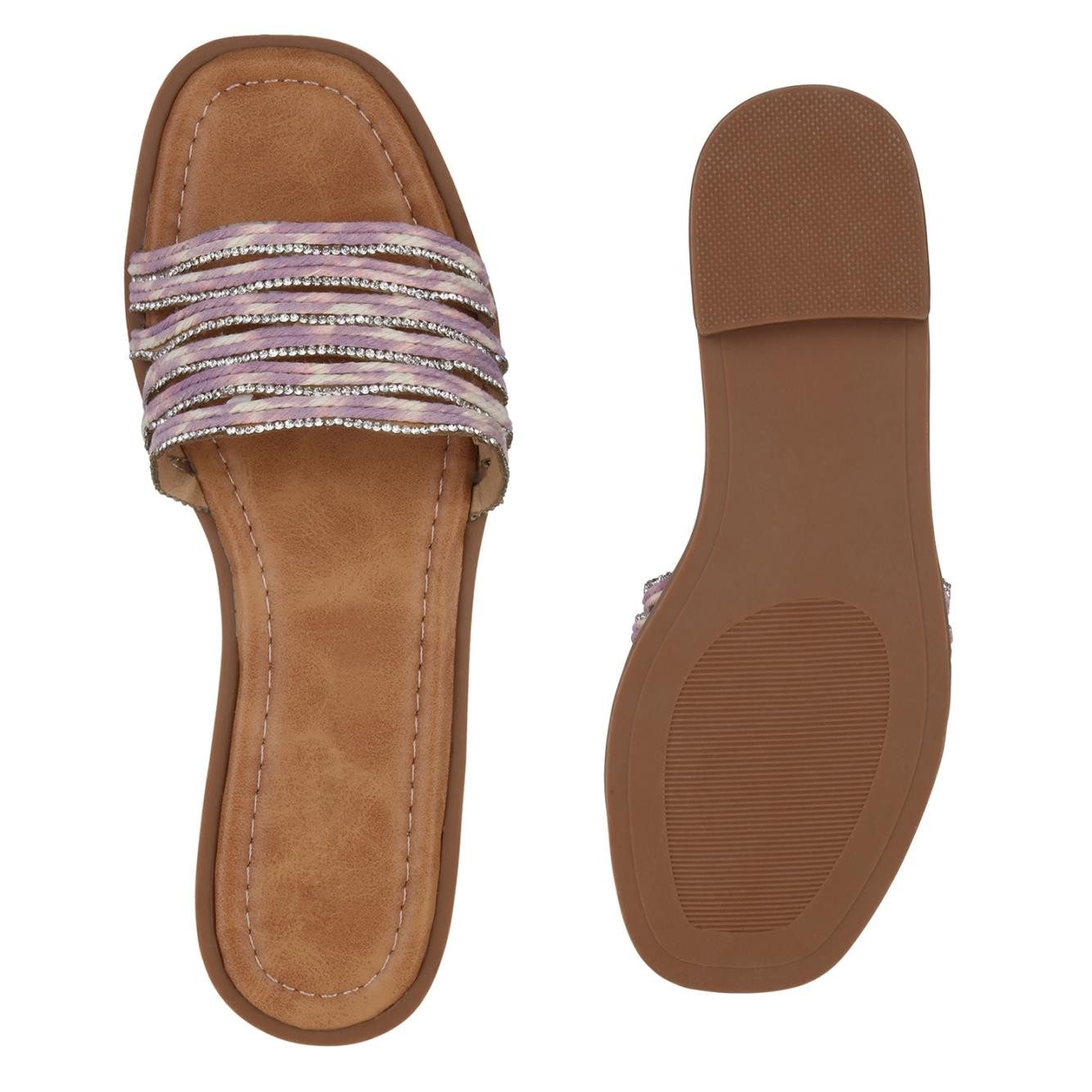 VAN HILL 841267 Pantolette Damen Pantoletten Sandaletten Strass Sommer