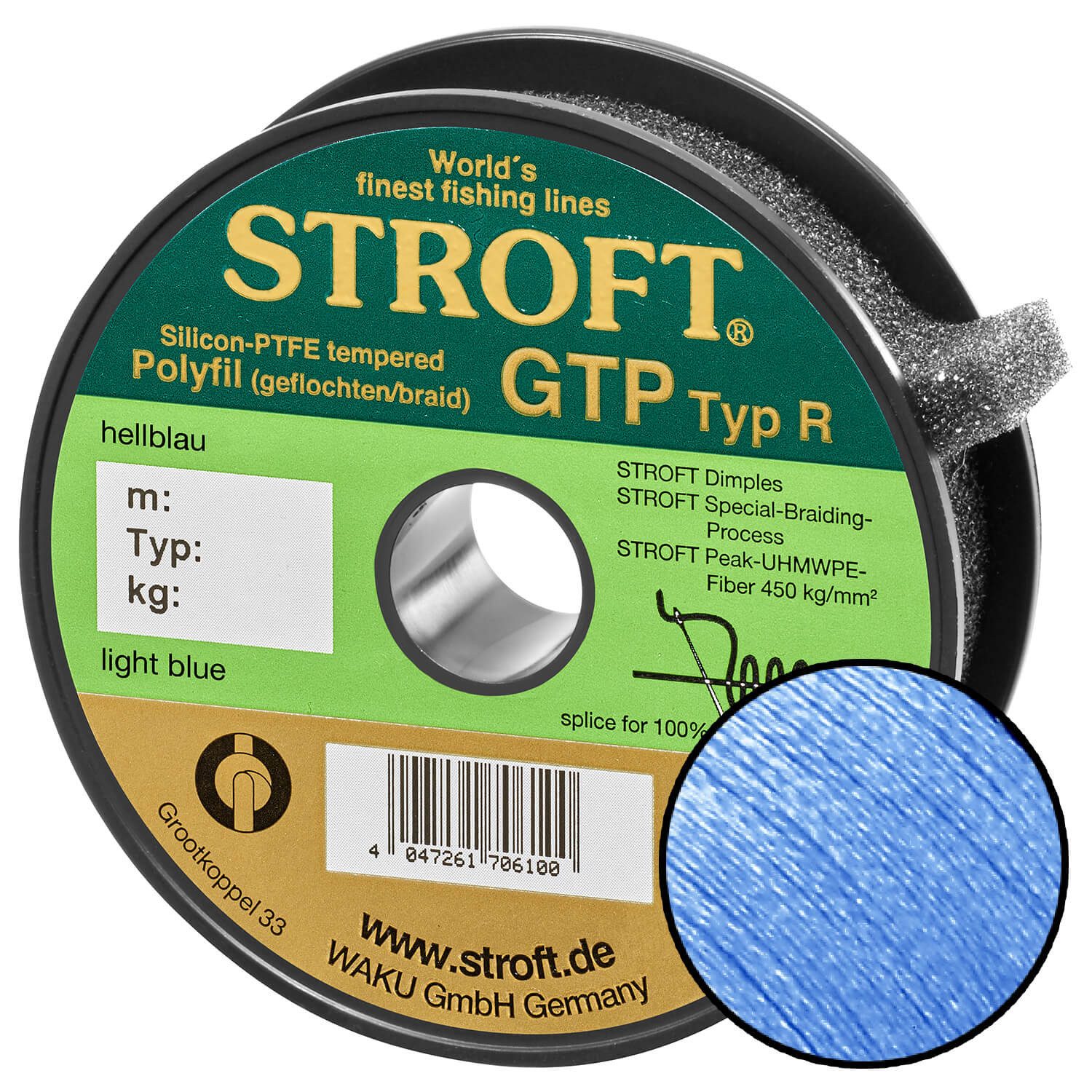 Stroft Angelschnur Schnur STROFT GTP Typ R Geflochtene 100m hellblau, 100 m Länge, 0.18 mm Fadendurchmesser, (1-St), 5,5kg Tragkraft