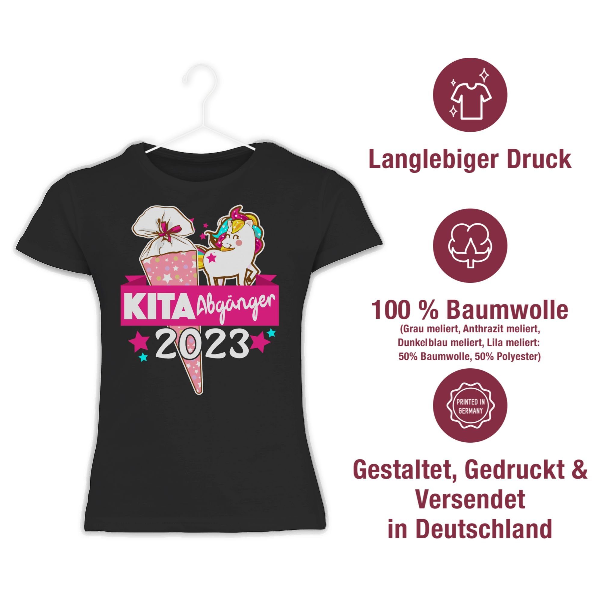 2023 3 T-Shirt Mädchen Kita Shirtracer Schwarz - Abgänger Einschulung