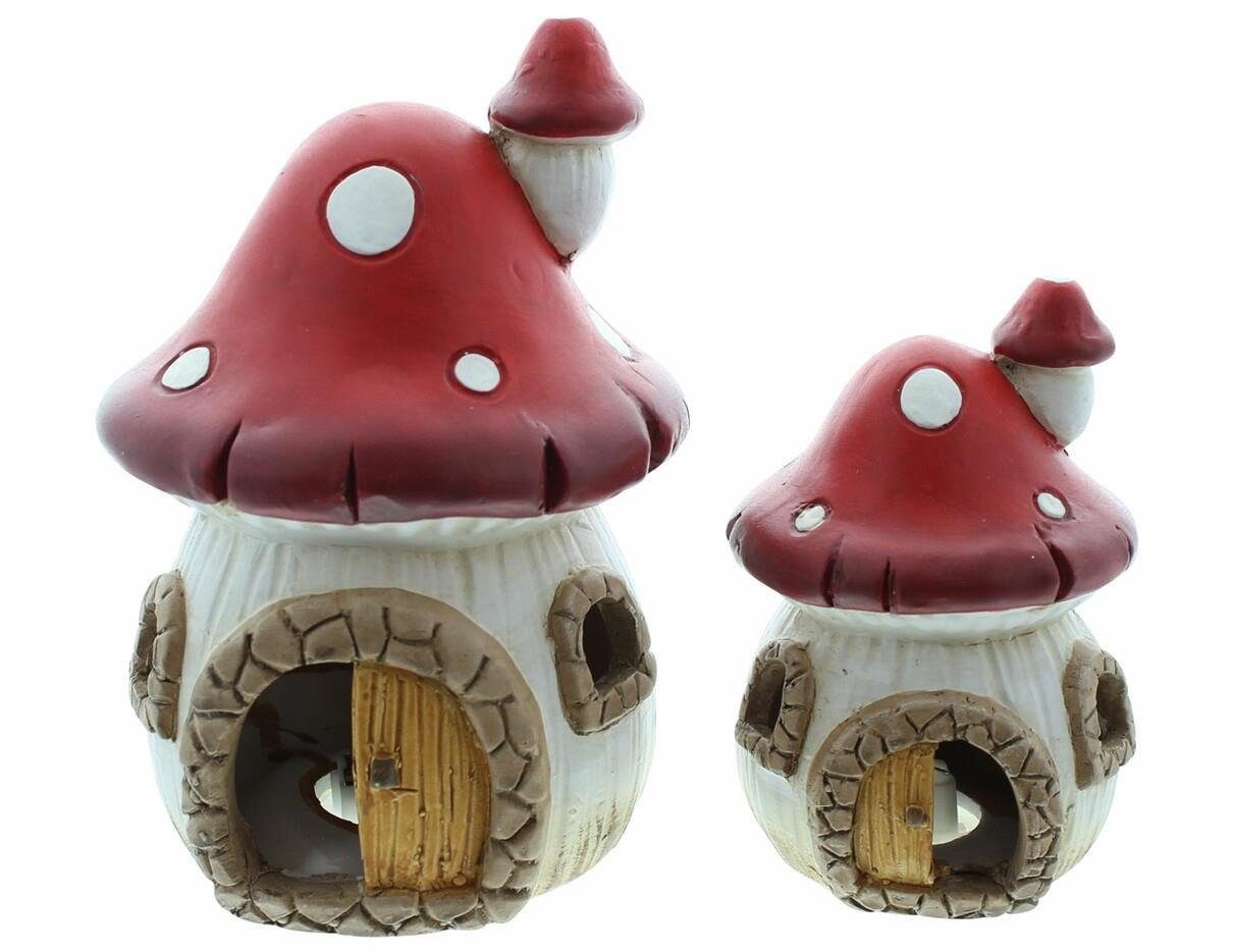 LED Dekofigur Pilz Haus Herbst Figur Deko Tisch Fliegenpilz Beleuchtung