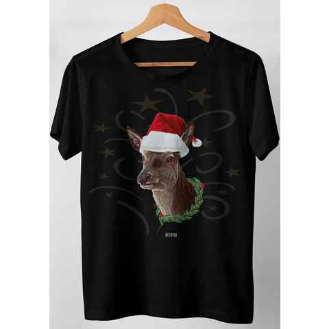 Art & Detail Shirt T-Shirt Weihnachten Design Reh mit Weihnachtsmütze Mrs Xmas