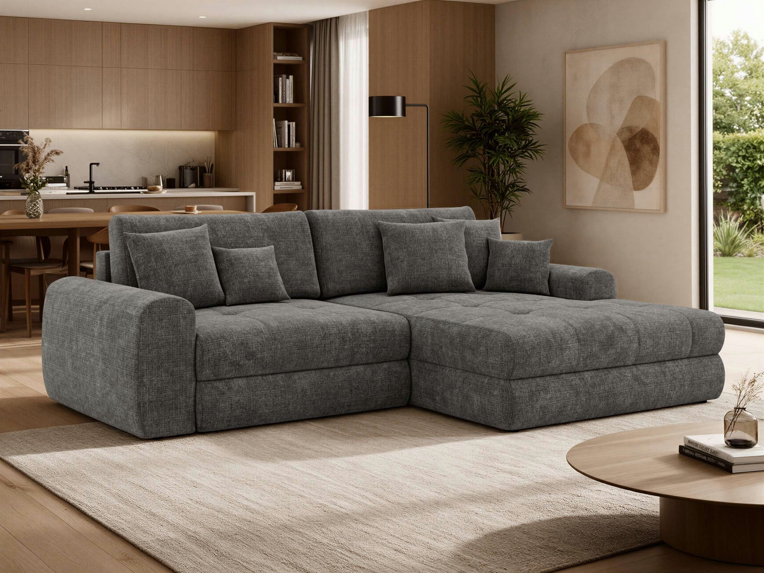 MKS MÖBEL Ecksofa ARELIA L, DL-Schlaffunktion, Wellenfeder, Ecksofa L-form, L-form Sofa, Schlaffunktion, lose Kissen, Bettkasten