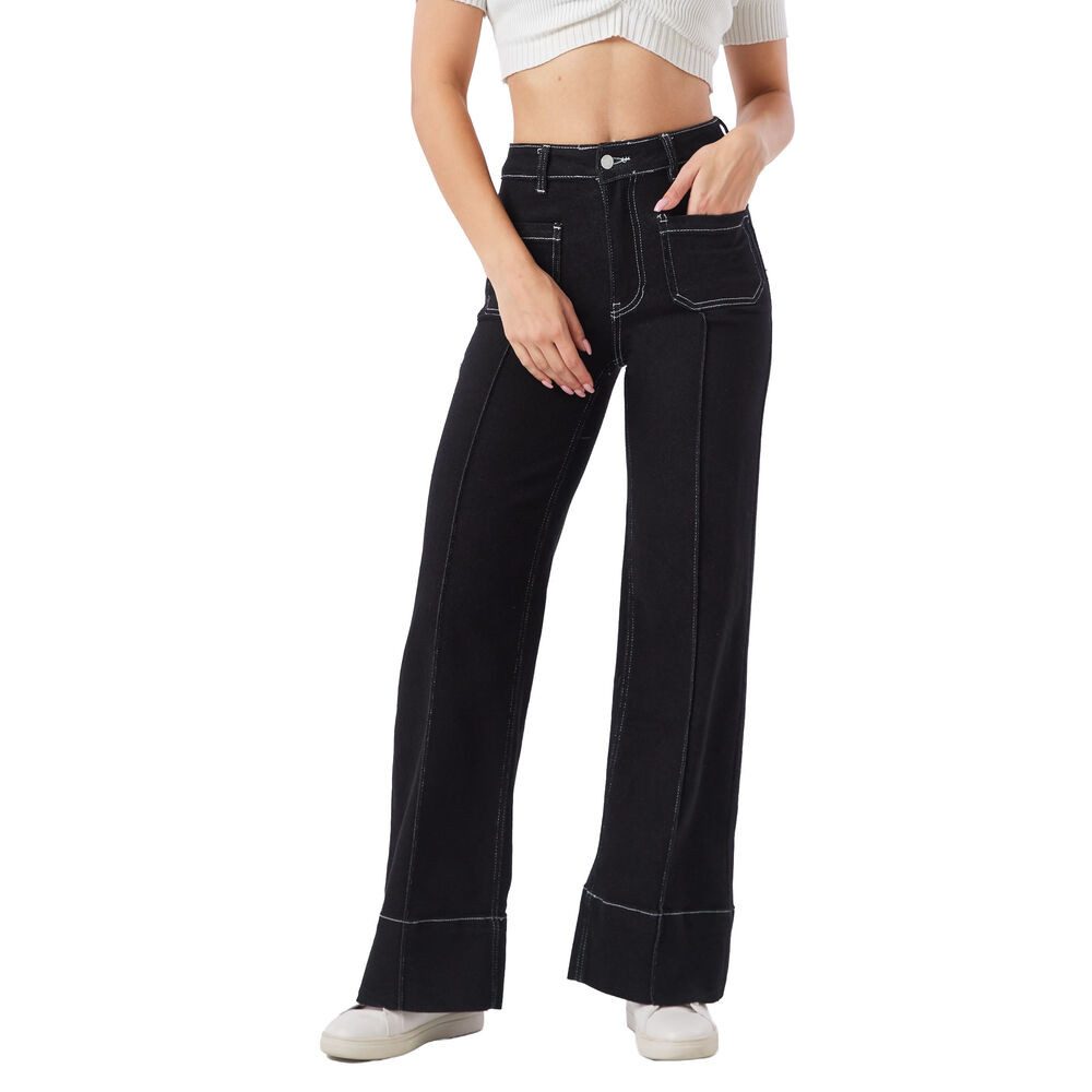 Ital-Design Weite Jeans Damen Freizeit (91279949) Stretch High Waist Jeans in Schwarz – Bild 2 von 4