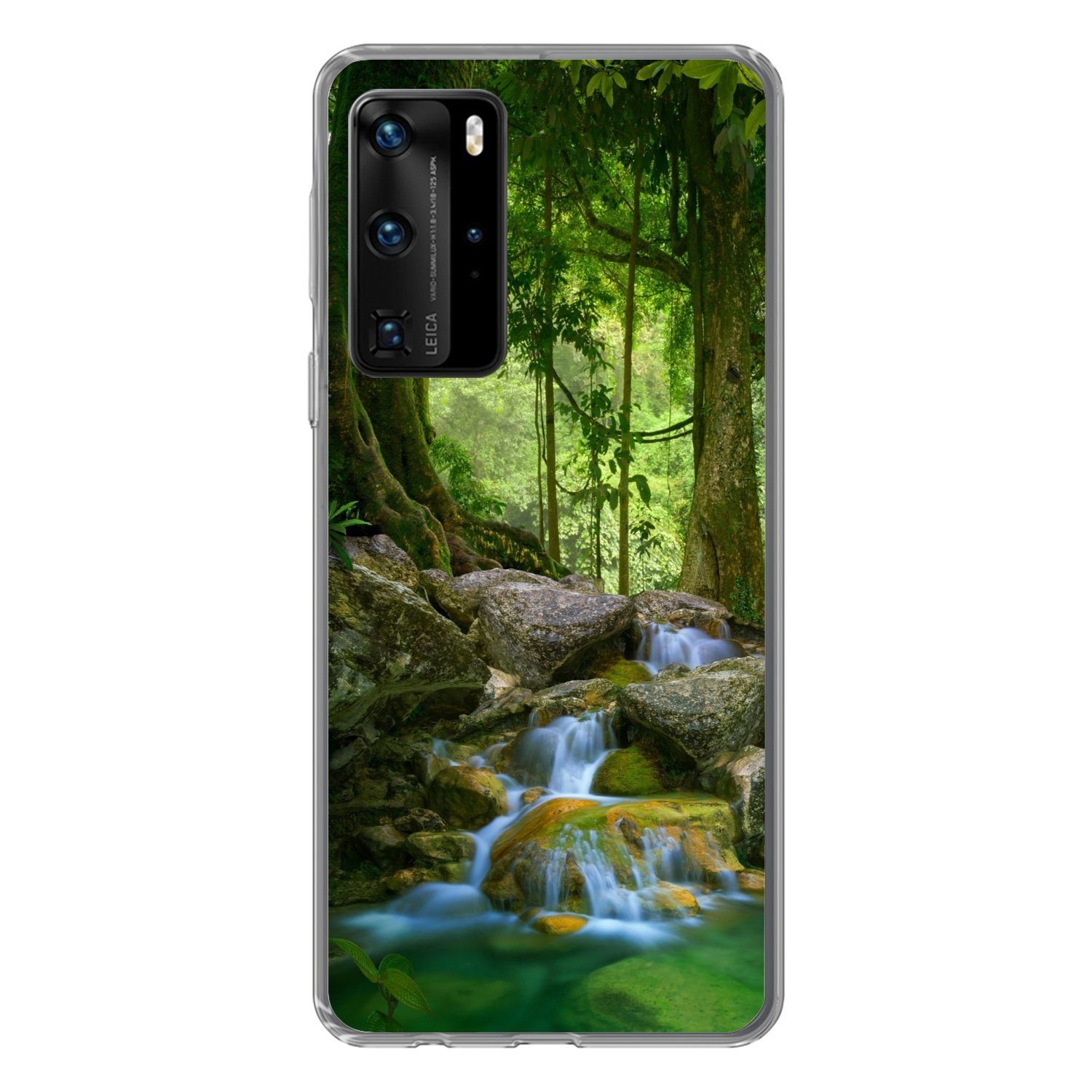 MuchoWow Handyhülle für Huawei P40 Pro Dschungel - Steine - Wasser - Natur - Pflanzen, Handy Case, Silikon, Bumper Case Dünn