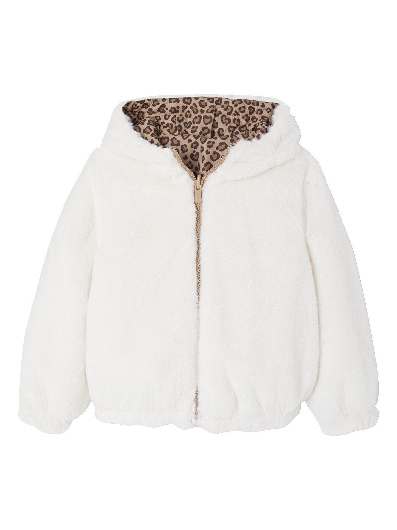 vertbaudet Regenjacke Mädchen Kapuzenjacke mit Leomuster und Teddyfleece wendbar